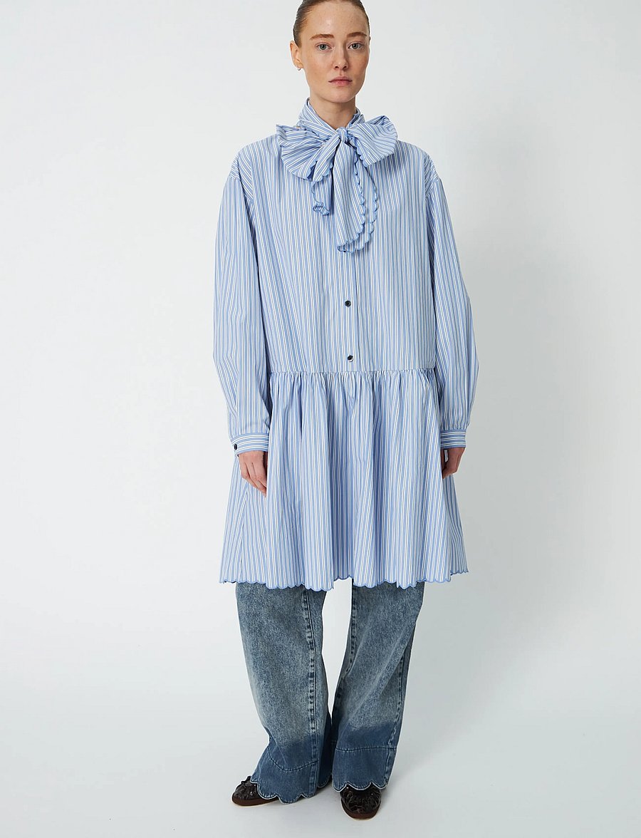 Stella Nova - Striped Dress with Scallop Edges an - skjortklänningar - white with blue stripes - 3
