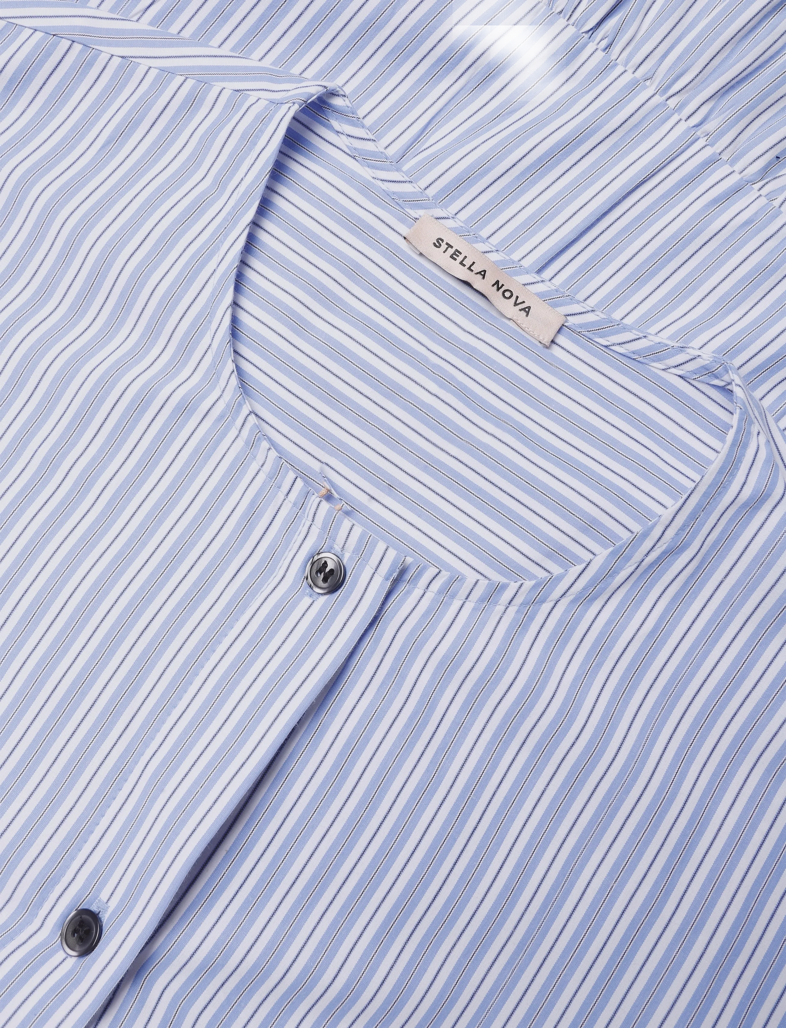 Stella Nova - Striped Dress with Scallop Edges an - skjortklänningar - white with blue stripes - 4