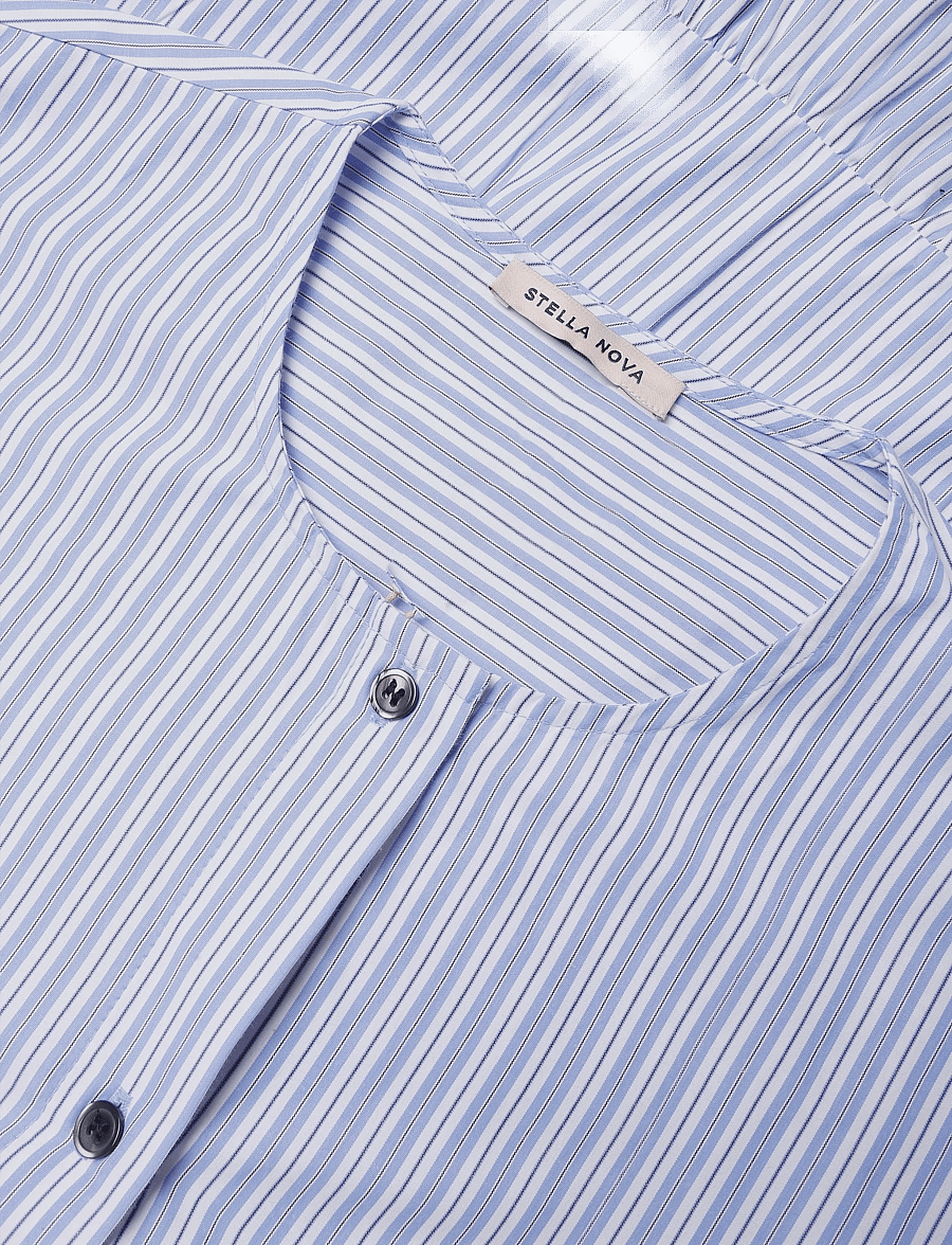Stella Nova - Striped Dress with Scallop Edges an - skjortklänningar - white with blue stripes - 4