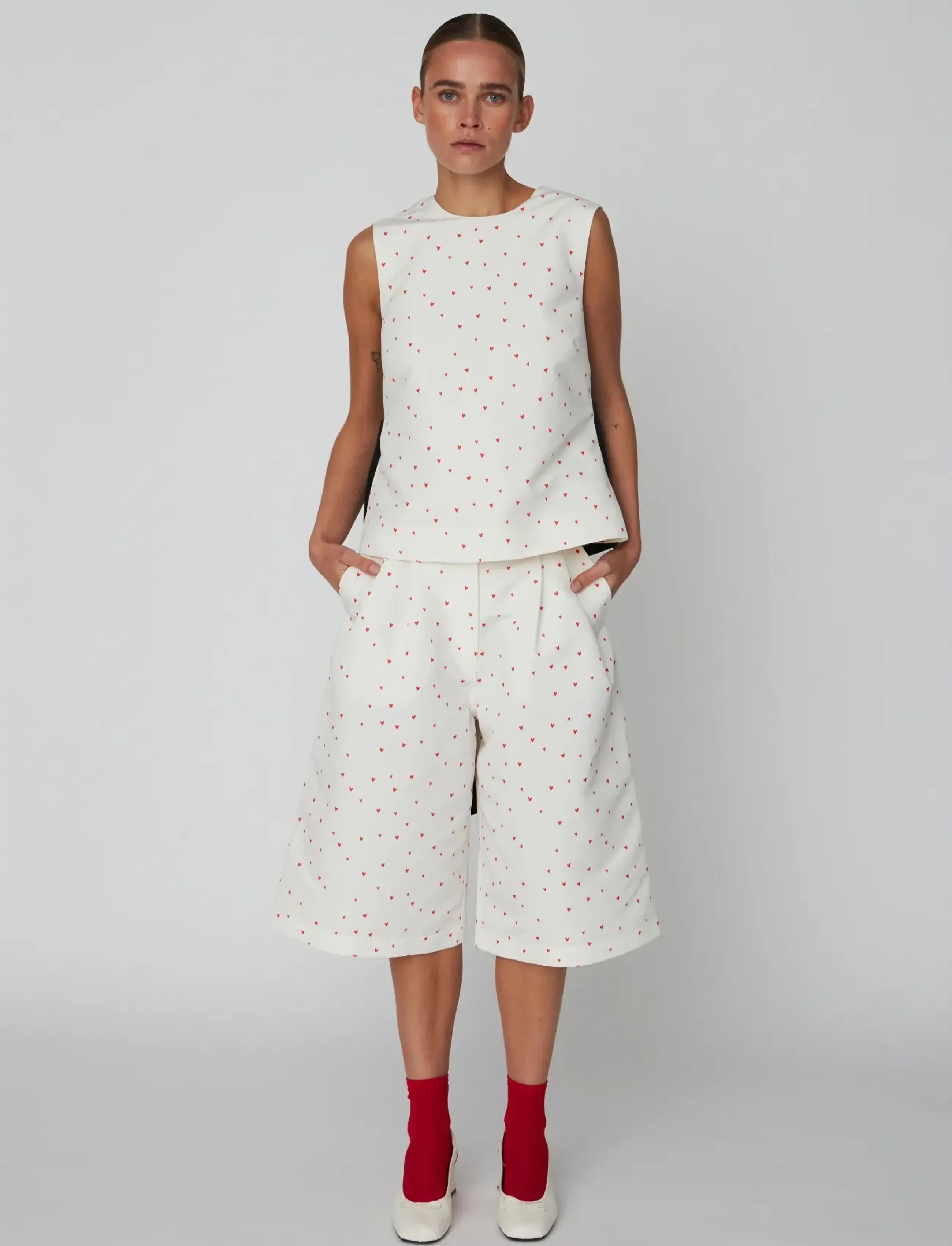 Heart Printed Bow Top