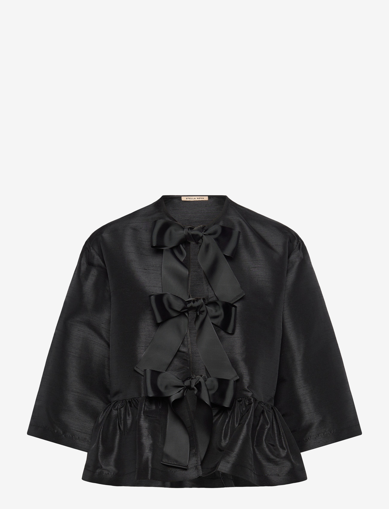 Stella Nova - Crispy Peplum Bow Blouse - kurzämlige blusen - black - 0