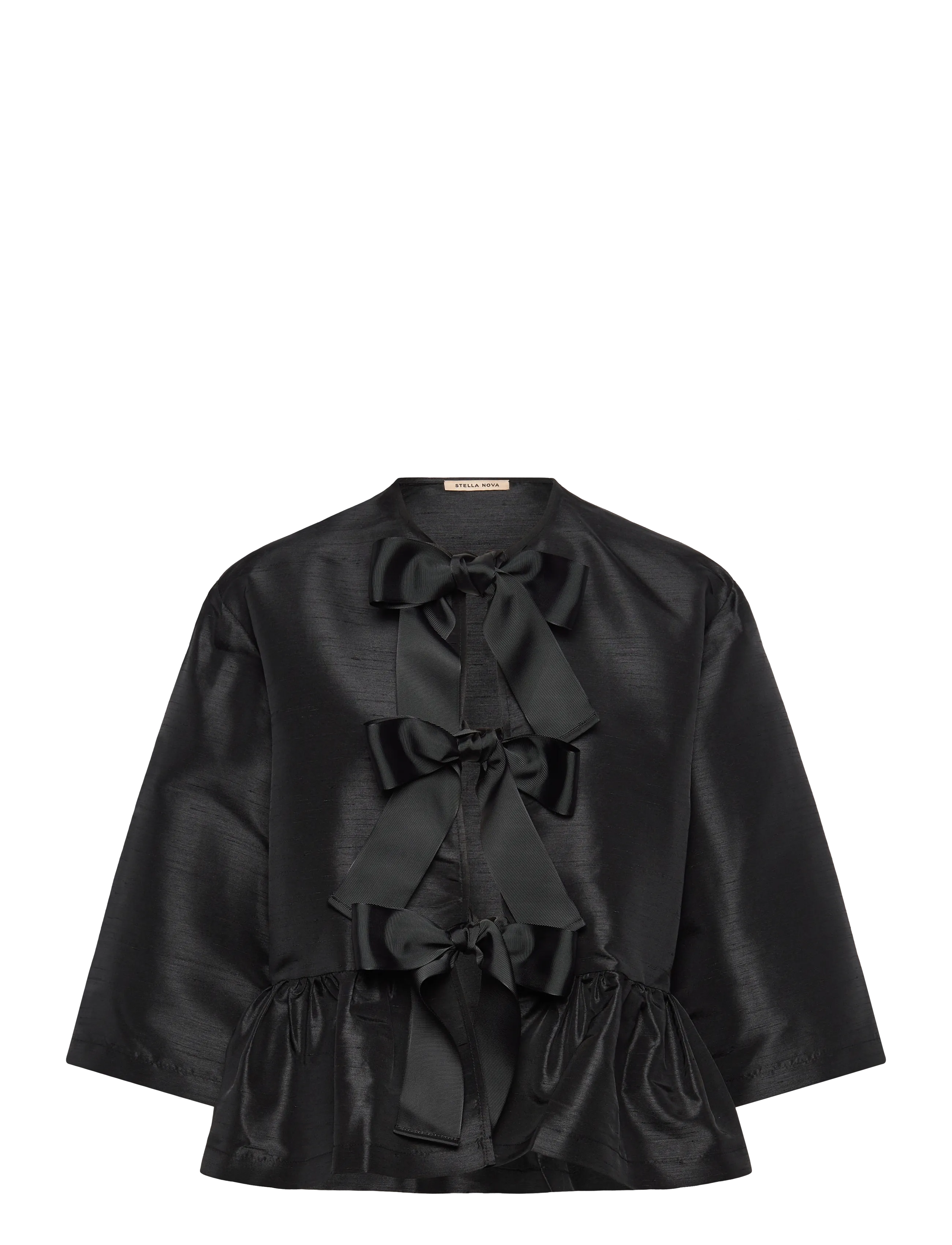 Stella Nova Crispy Peplum Bow Blouse - Blusen & Hemden - BLACK / black