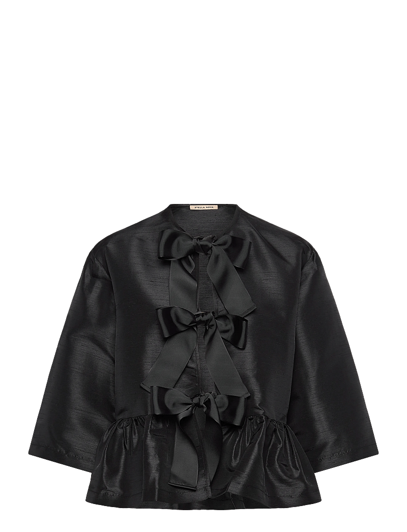 Stella Nova - Crispy Peplum Bow Blouse - palaidinės trumpomis rankovėmis - black - 0