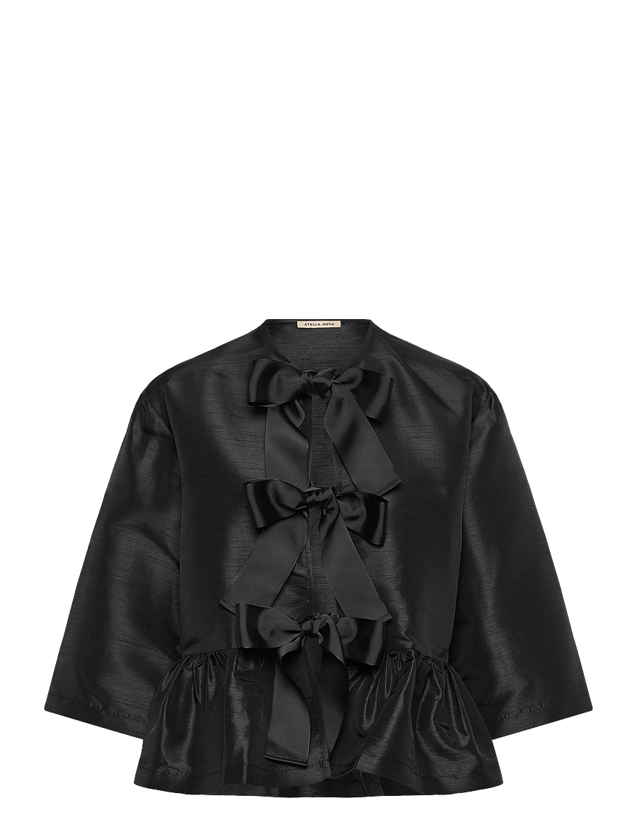 Stella Nova - Crispy Peplum Bow Blouse - lühikeste varrukatega pluusid - black - 0