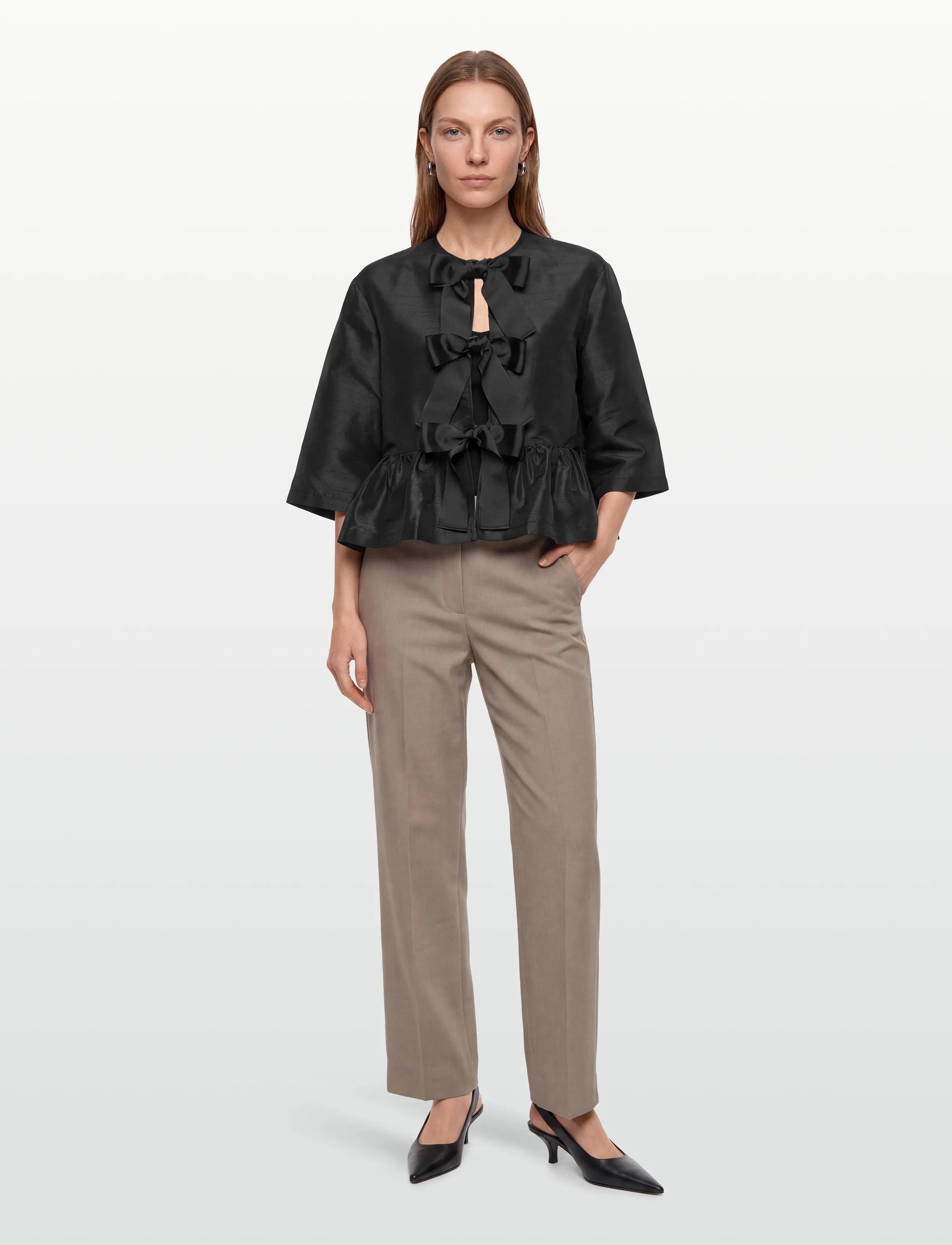 Stella Nova Crispy Peplum Bow Blouse, 34, Black, Bluser > Kortærmede, Dame