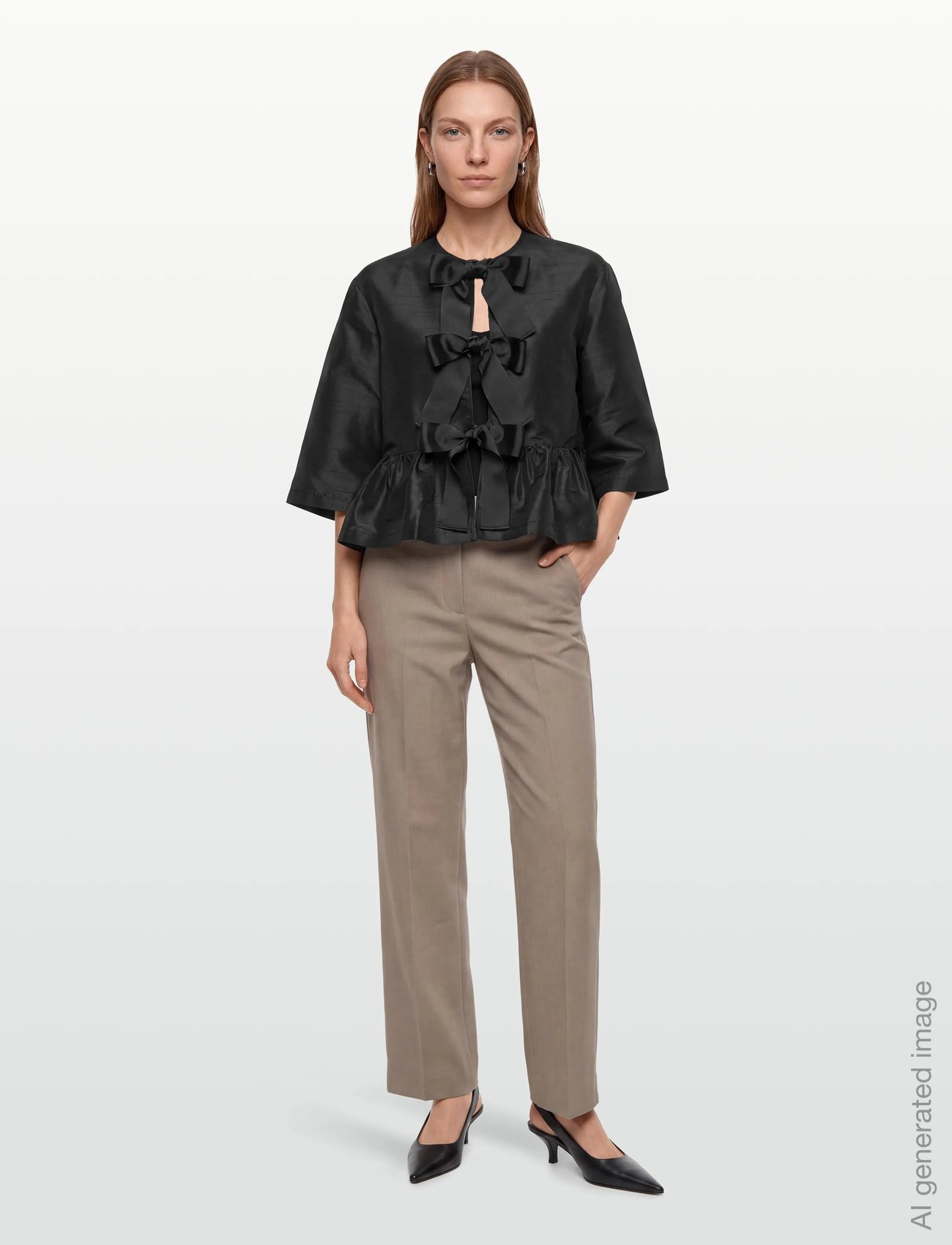 Crispy Peplum Bow Blouse