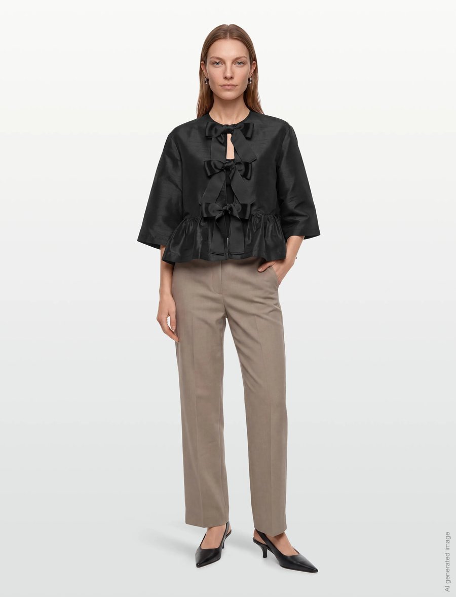Stella Nova - Crispy Peplum Bow Blouse - kortärmade blusar - black - 0