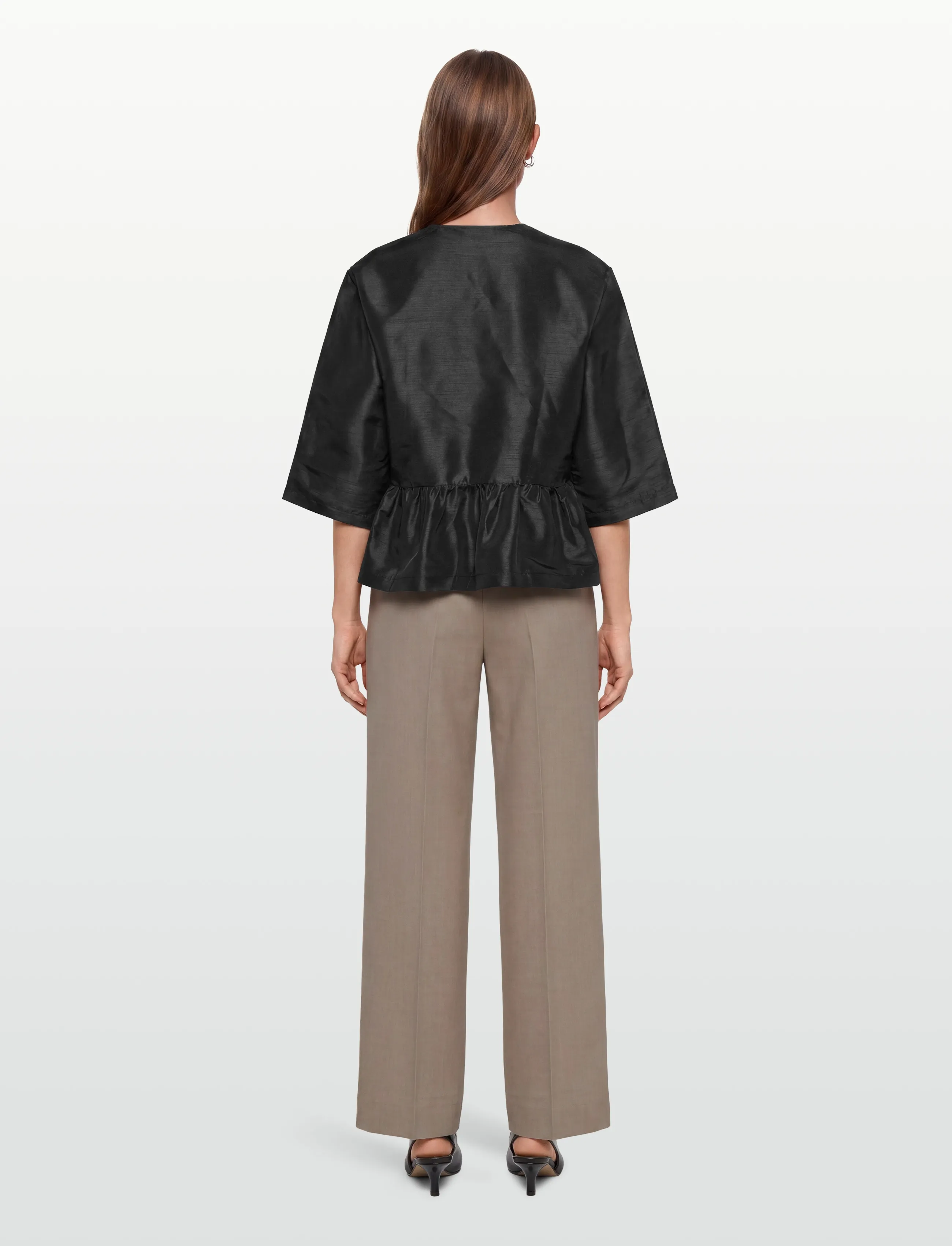 Stella Nova - Crispy Peplum Bow Blouse - kortärmade blusar - black - 4