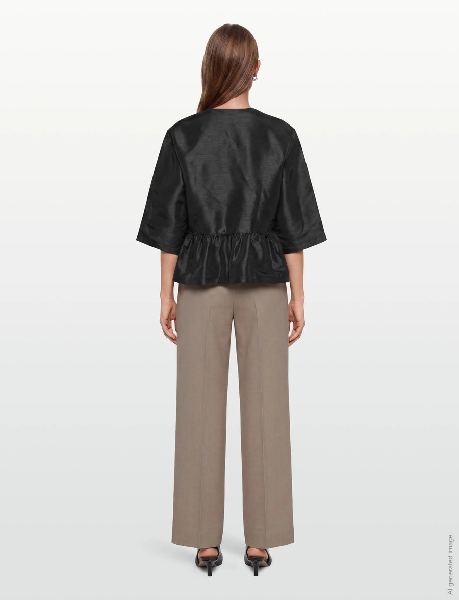 Stella Nova - Crispy Peplum Bow Blouse - kortärmade blusar - black - 4