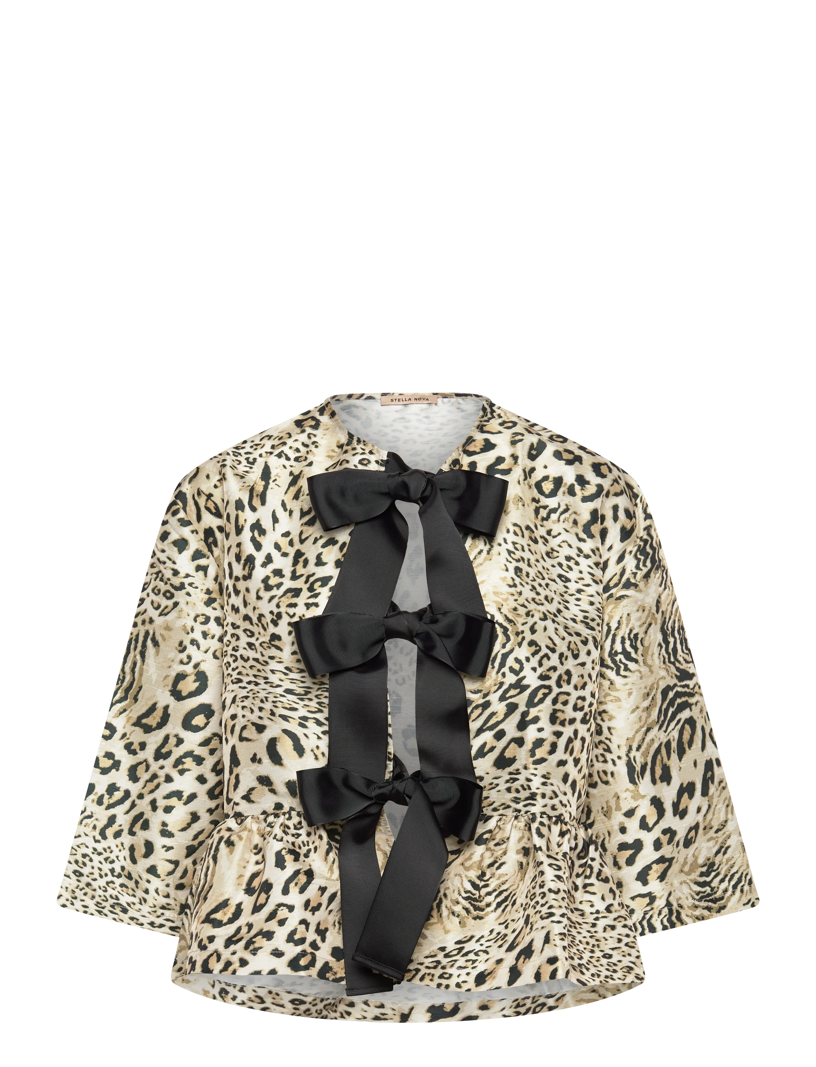 Crispy Peplum Bow Blouse - LEOPARD