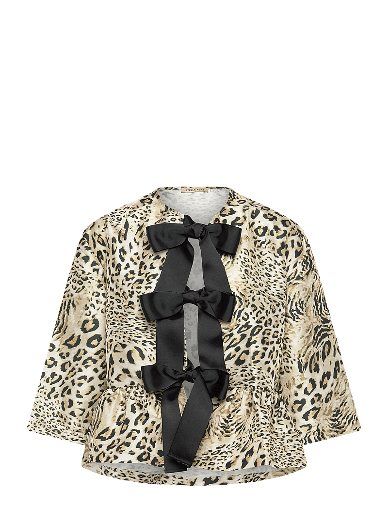 Stella Nova - Crispy Peplum Bow Blouse - blouses à manches courtes - leopard - 0