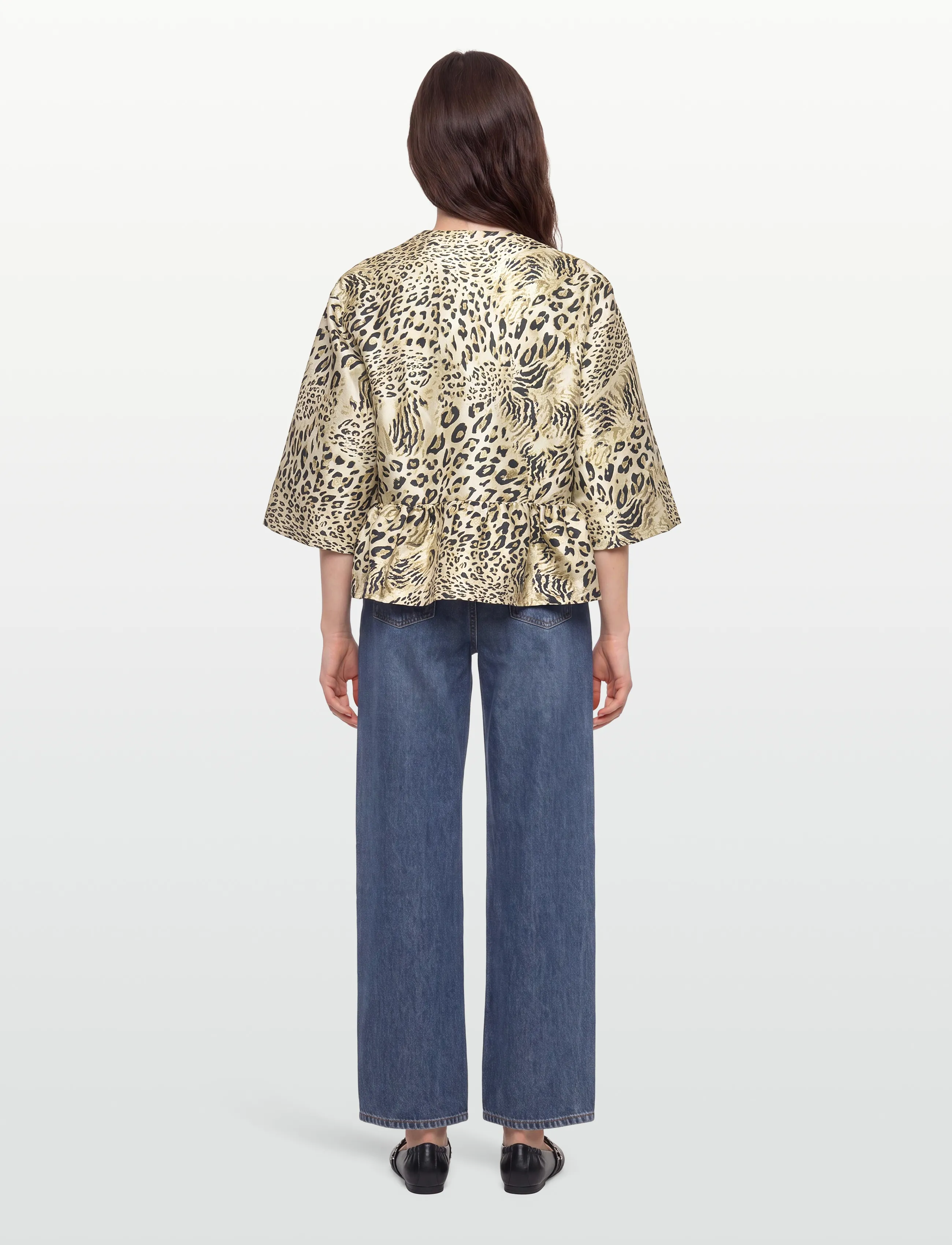 Stella Nova - Crispy Peplum Bow Blouse - kurzämlige blusen - leopard - 4