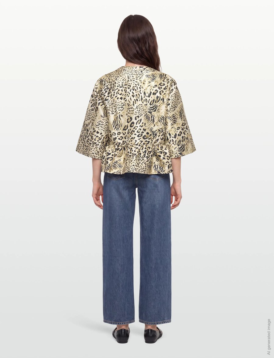 Stella Nova - Crispy Peplum Bow Blouse - kurzärmelige blusen - leopard - 4