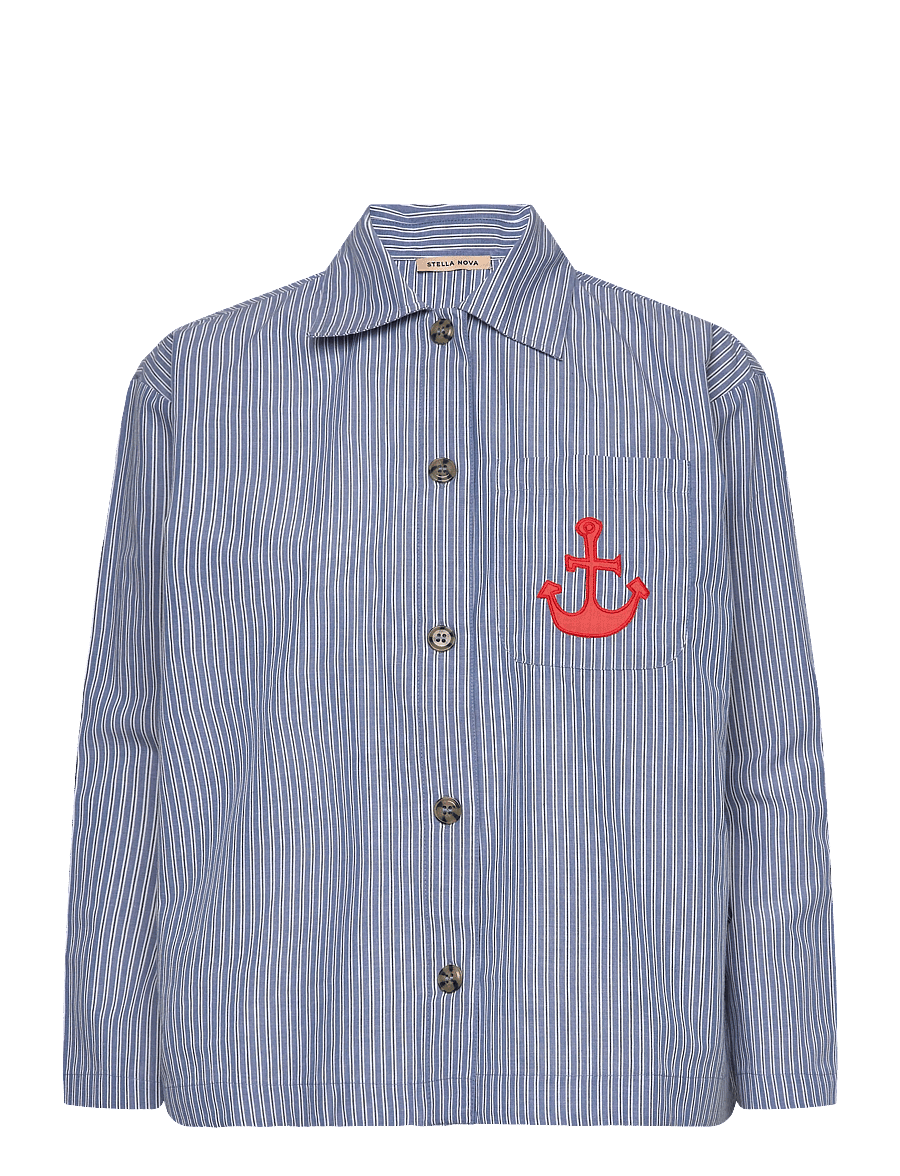 Stella Nova - Striped Anchor Embroidered Shirt - džinsa krekli - 313 blue stripes - 1