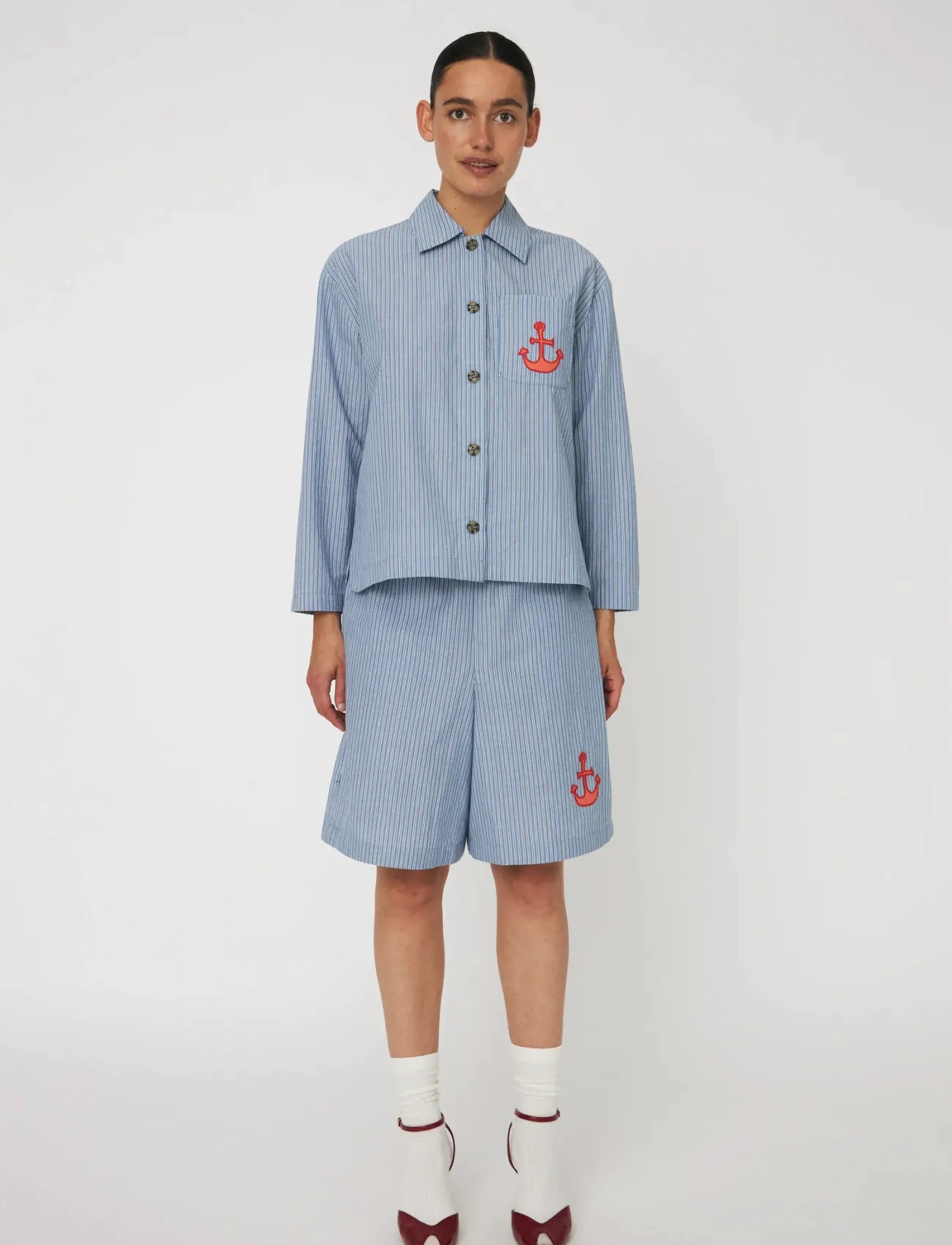 Stella Nova Striped Anchor Embroidered Shirt - Langærmede skjorter - 313 BLUE STRIPES / blue