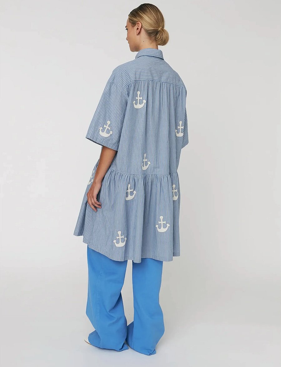 Stella Nova - Oversized Dress with embroidered Anchor - sommarklänningar - 313 blue stripes - 3