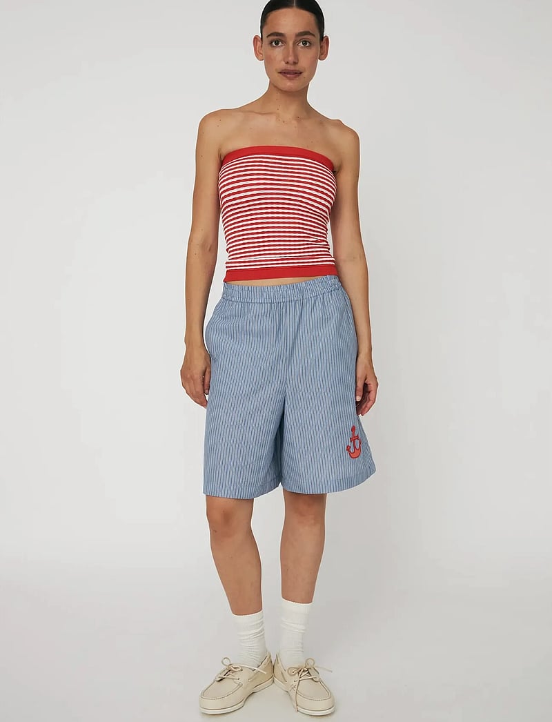 Stella Nova - Striped Anchor Embroidered Shorts - casual shorts - 313 blue stripes - 0