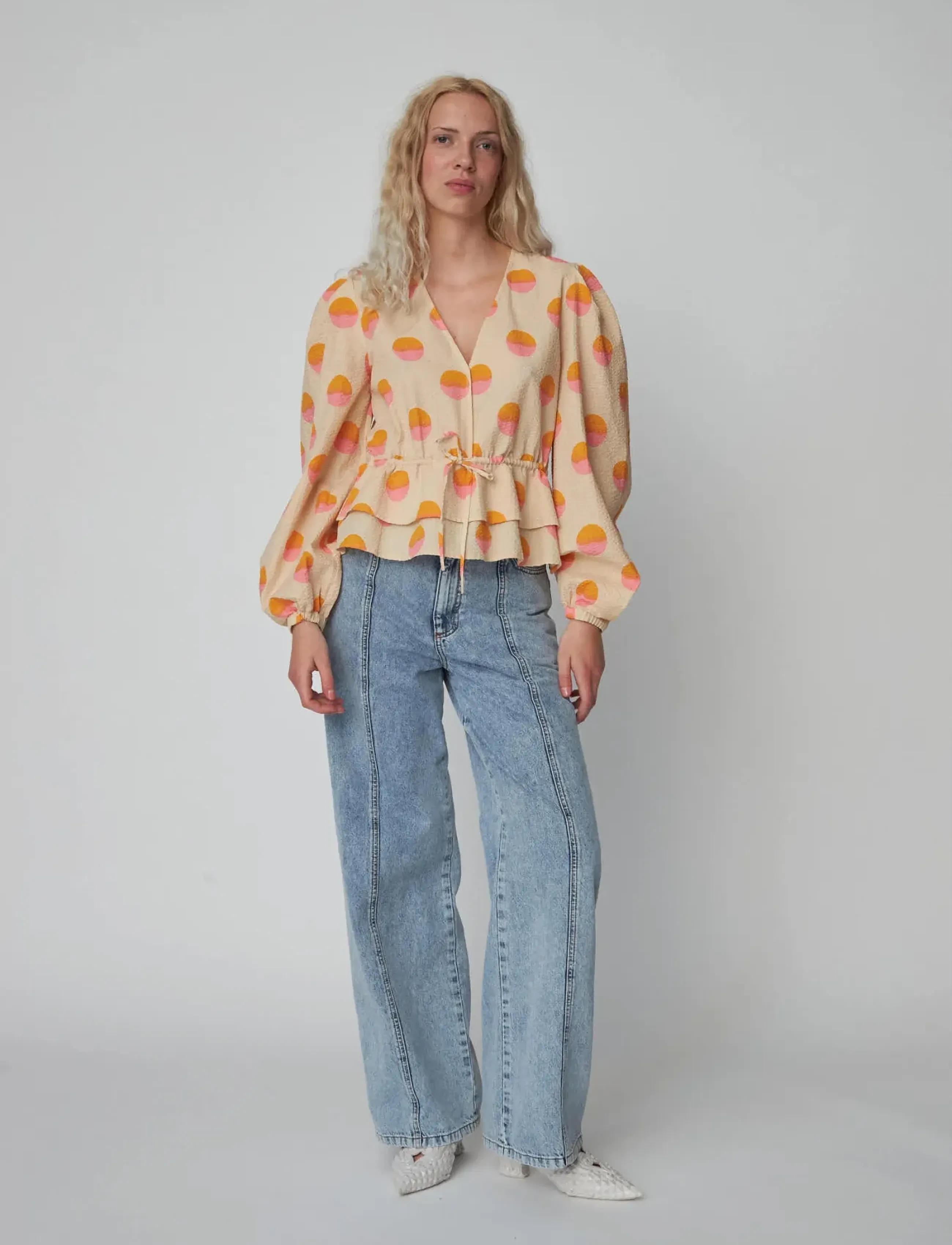 Stella Nova Big Dot Blouse, 34, Cream, Bluser > Langærmede, Dame