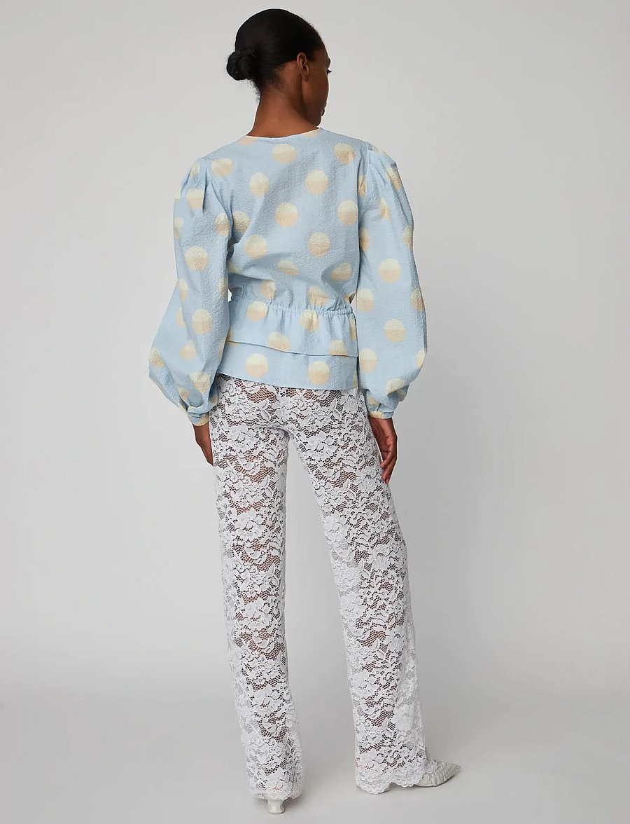 Stella Nova - Big Dot Blouse - långärmade blusar - light blue - 3
