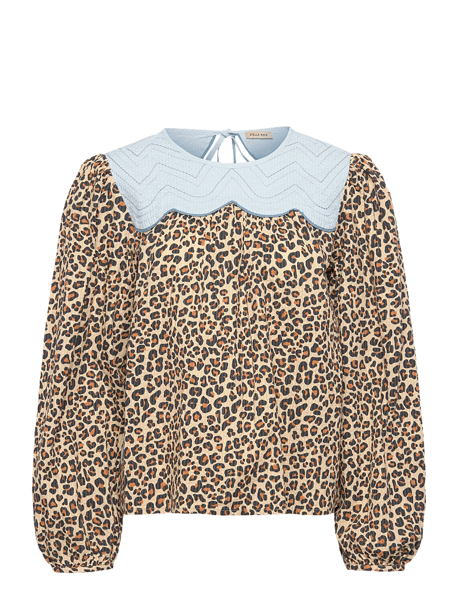 Stella Nova - Leopard Blouse with Embroidery - langærmede bluser - leopard - 0