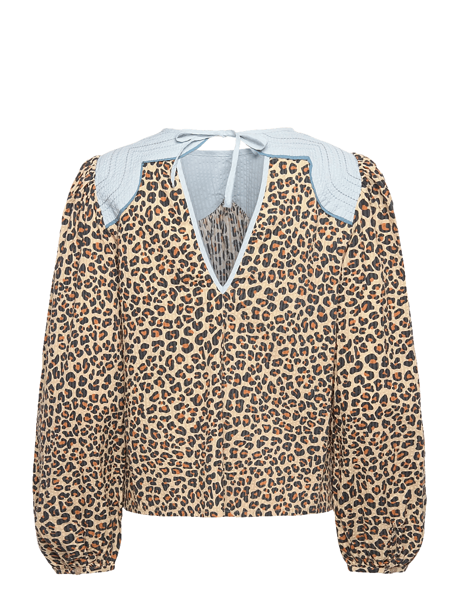 Stella Nova - Leopard Blouse with Embroidery - langærmede bluser - leopard - 1