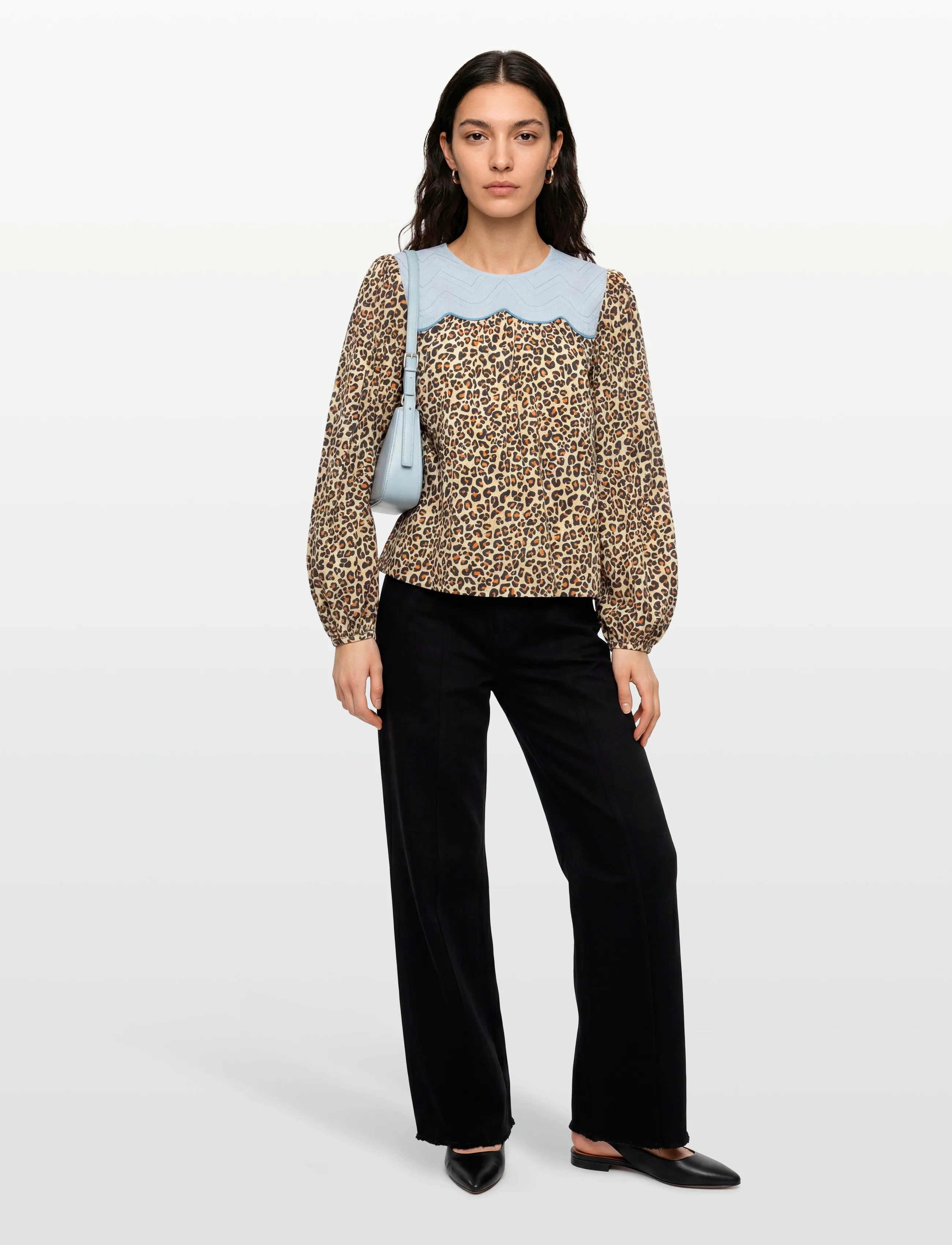 Stella Nova Leopard Blouse With Embroidery, Kvinder, Leopard Broderet Bluse, Brun, Str: 36