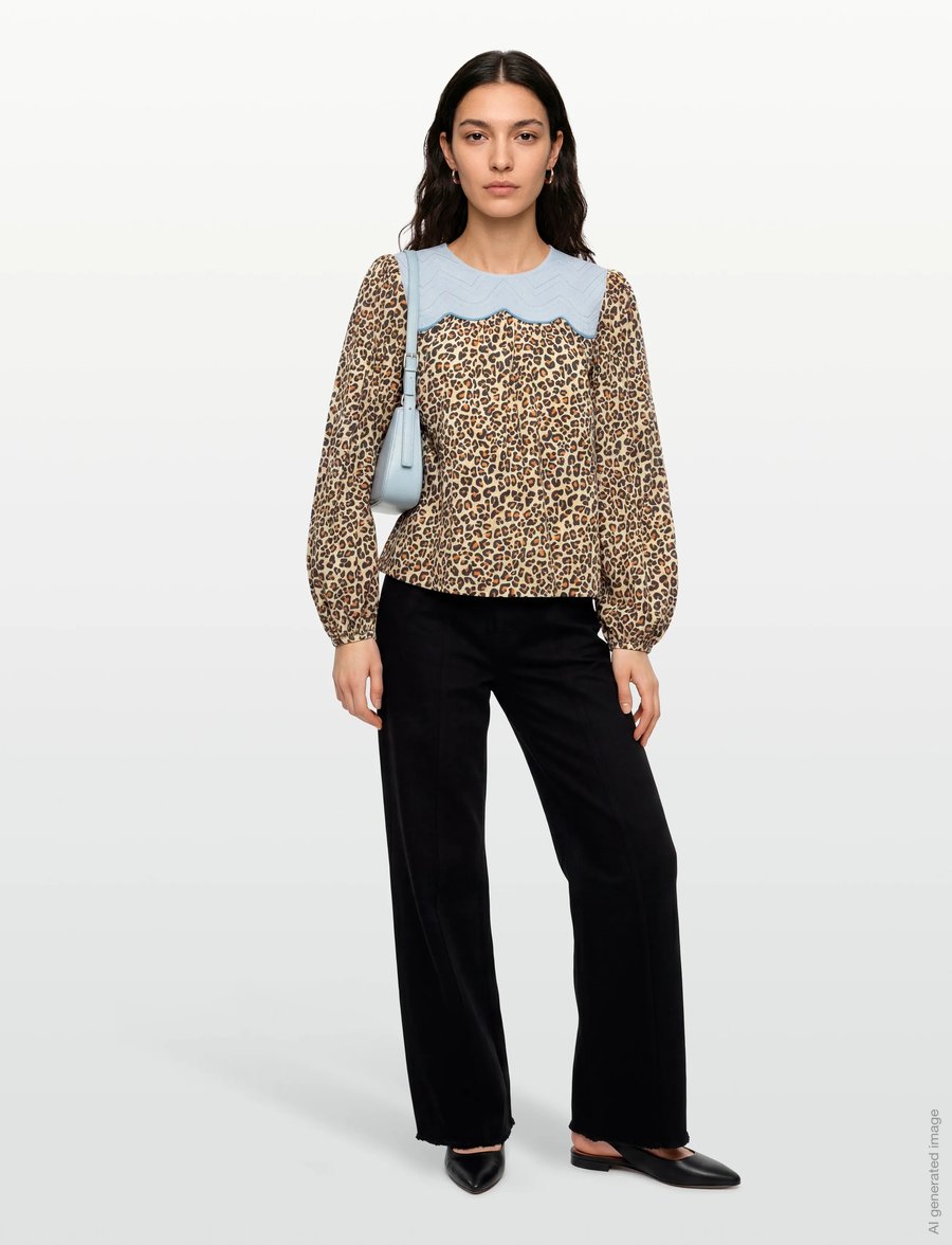 Stella Nova - Leopard Blouse with Embroidery - långärmade blusar - leopard - 0