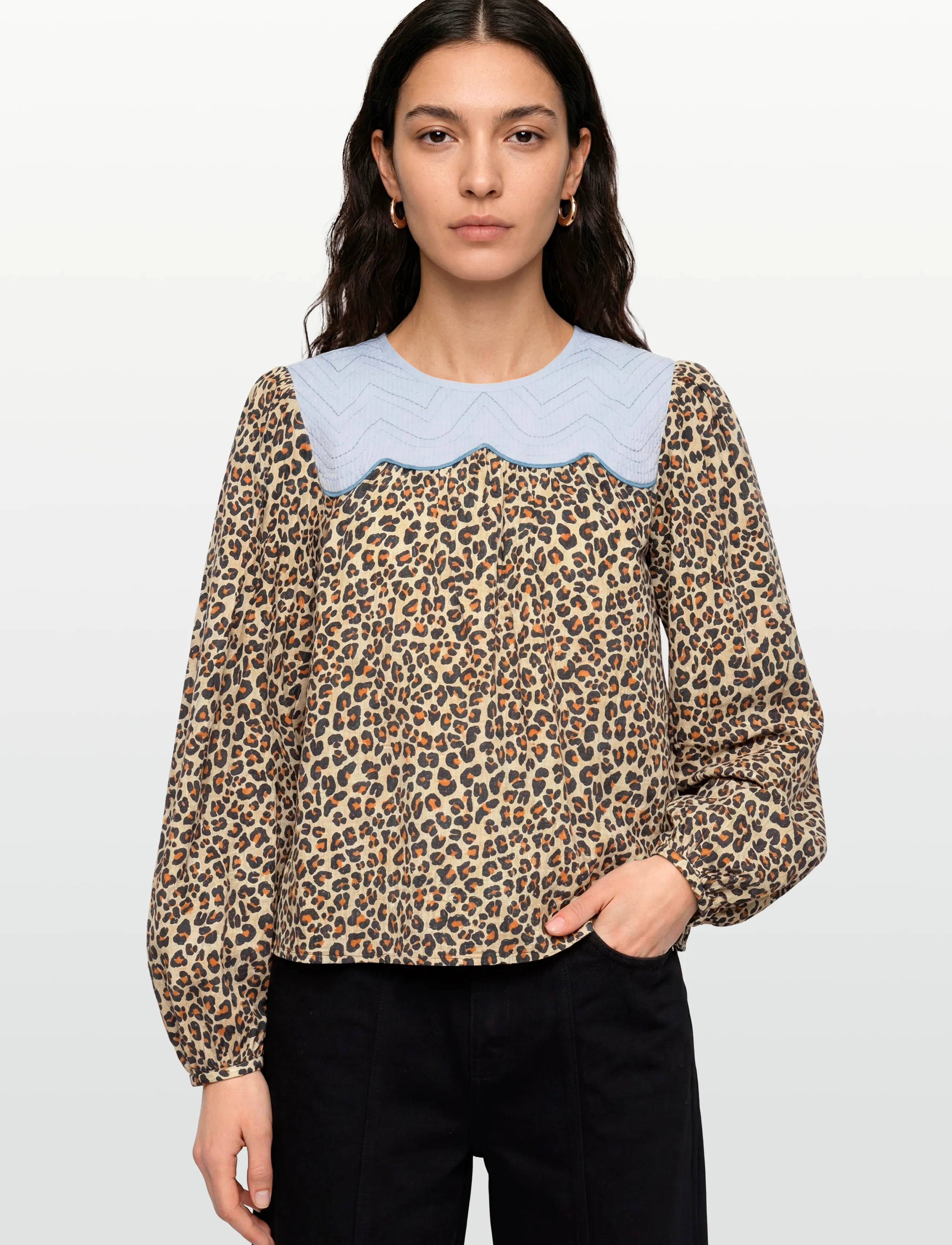 Stella Nova - Leopard Blouse with Embroidery - langärmlige blusen - leopard - 3