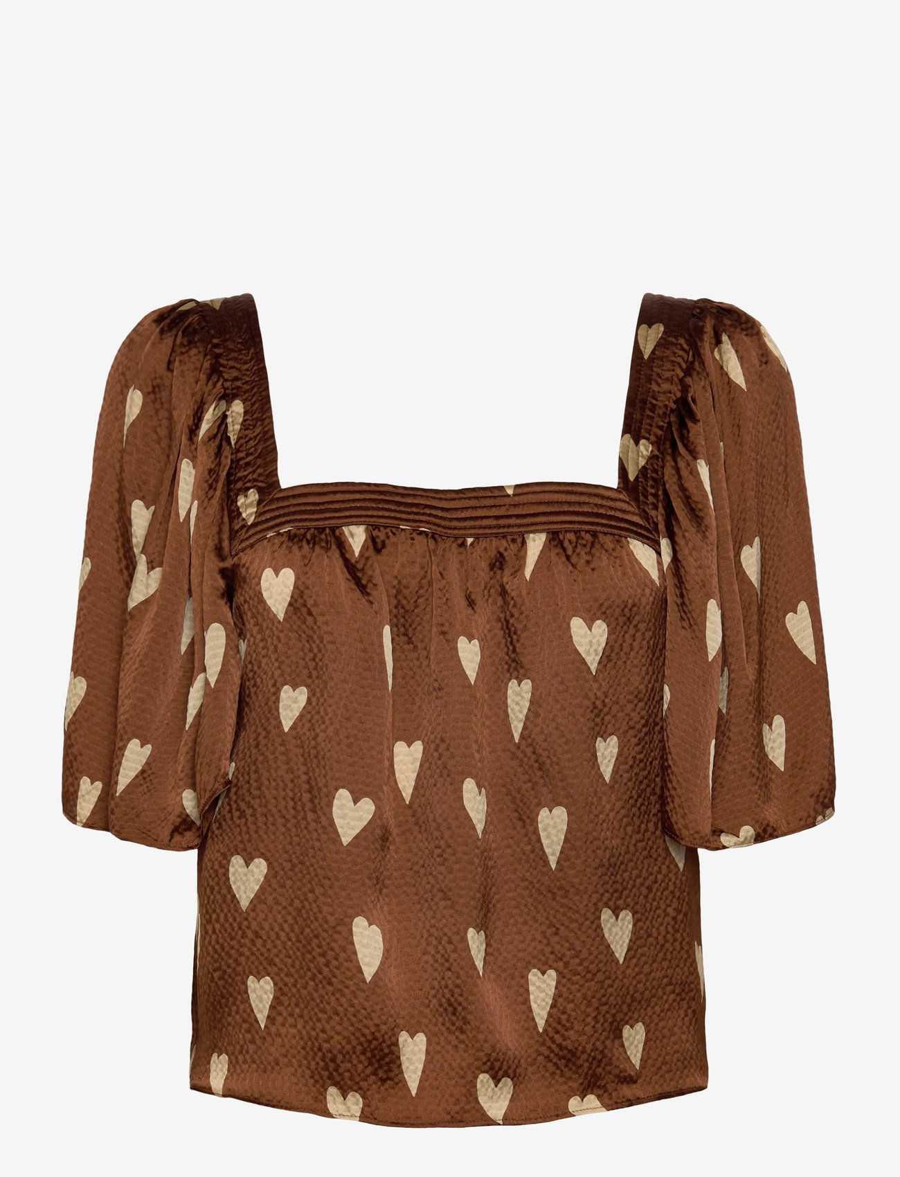 Stella Nova - Heart Printed Silk Top - blūzes ar īsām piedurknēm - hearts - 0