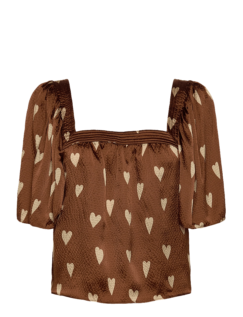 Stella Nova - Heart Printed Silk Top - kortærmede bluser - hearts - 1