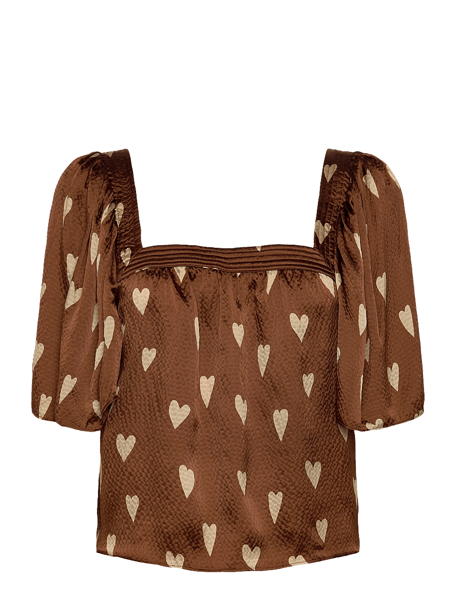 Stella Nova - Heart Printed Silk Top - short-sleeved blouses - hearts - 1
