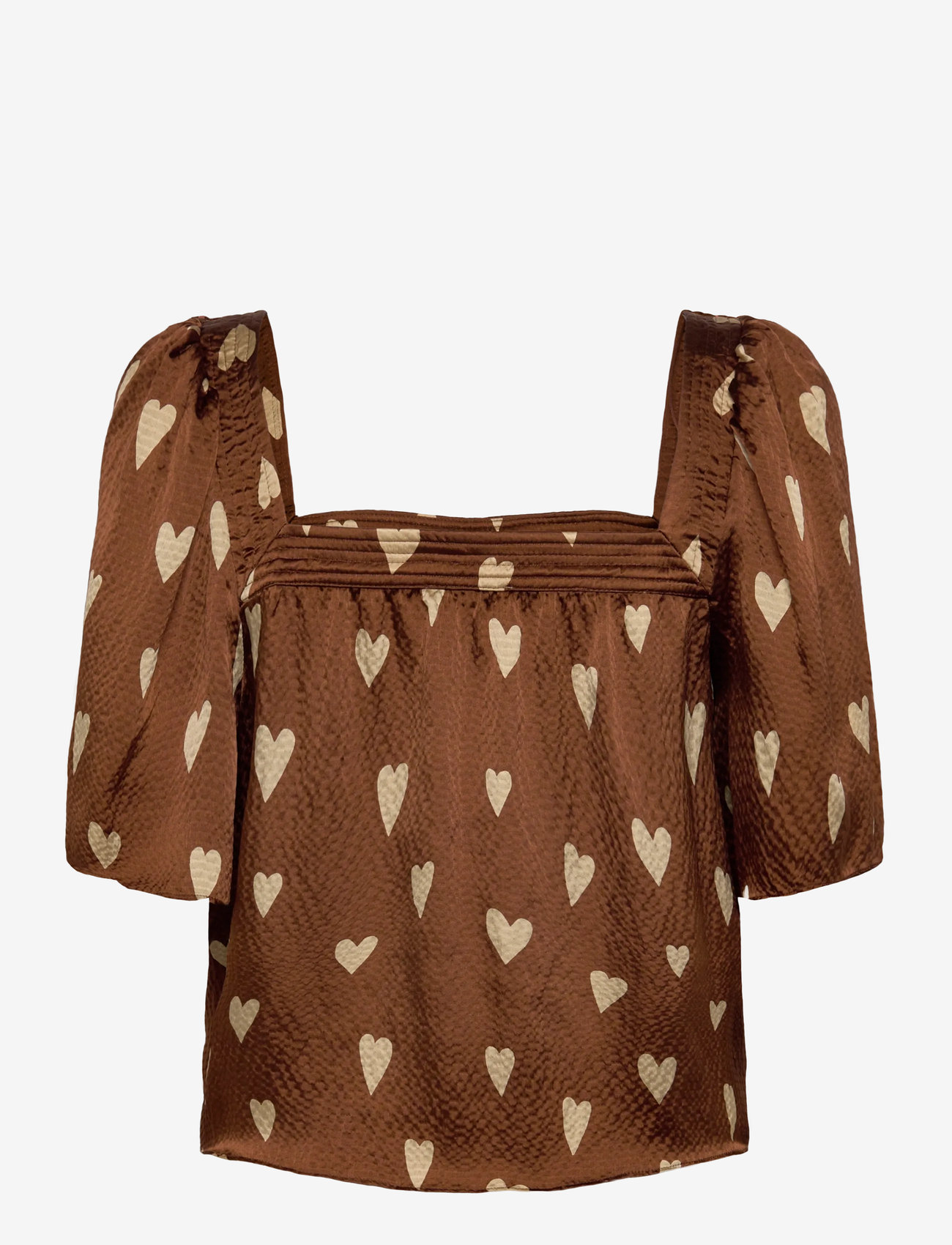 Stella Nova - Heart Printed Silk Top - blūzes ar īsām piedurknēm - hearts - 1