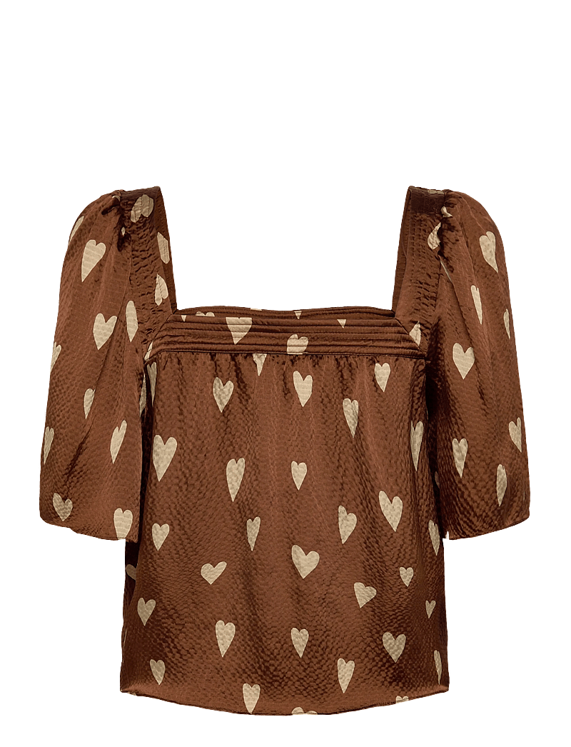 Stella Nova - Heart Printed Silk Top - kortærmede bluser - hearts - 2