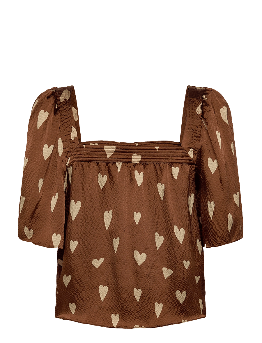 Stella Nova - Heart Printed Silk Top - short-sleeved blouses - hearts - 2
