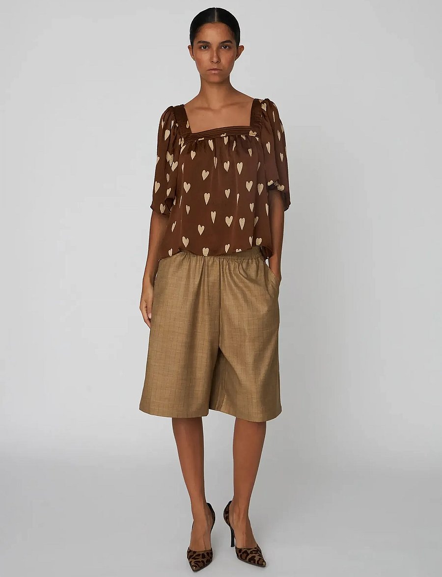 Stella Nova - Heart Printed Silk Top - short-sleeved blouses - hearts - 0