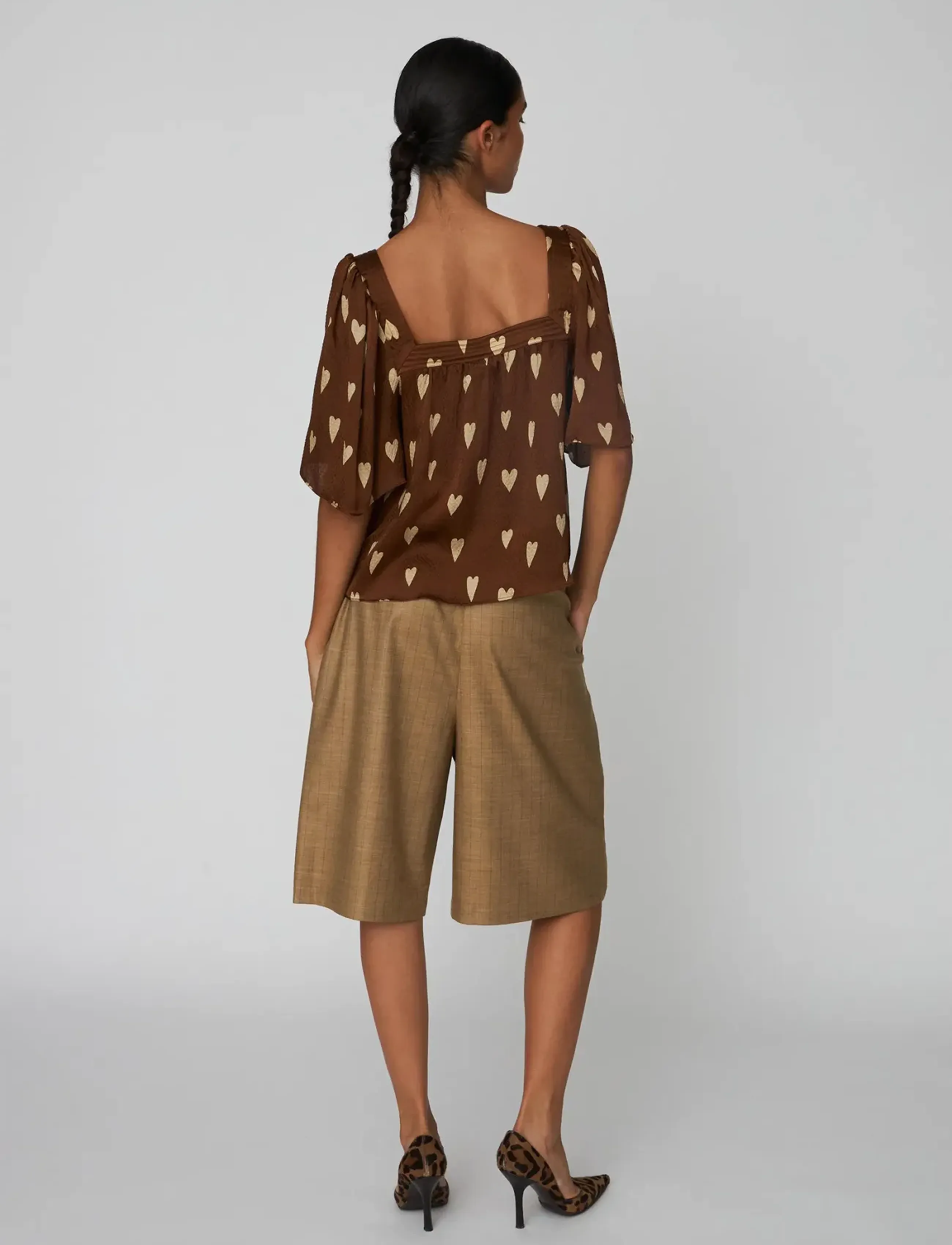 Stella Nova - Heart Printed Silk Top - lyhythihaiset puserot - hearts - 3