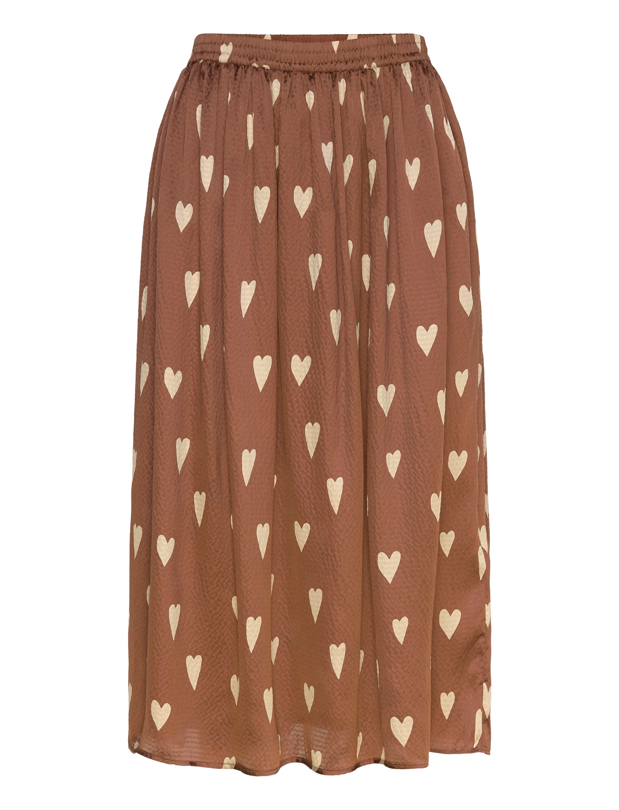 Stella Nova Heart printed Silk Skirt - Midi skirts - HEARTS / brown