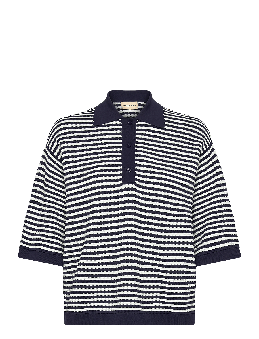 Stella Nova - Polo Knit - t-shirts & tops - 409 navy /creme - 1