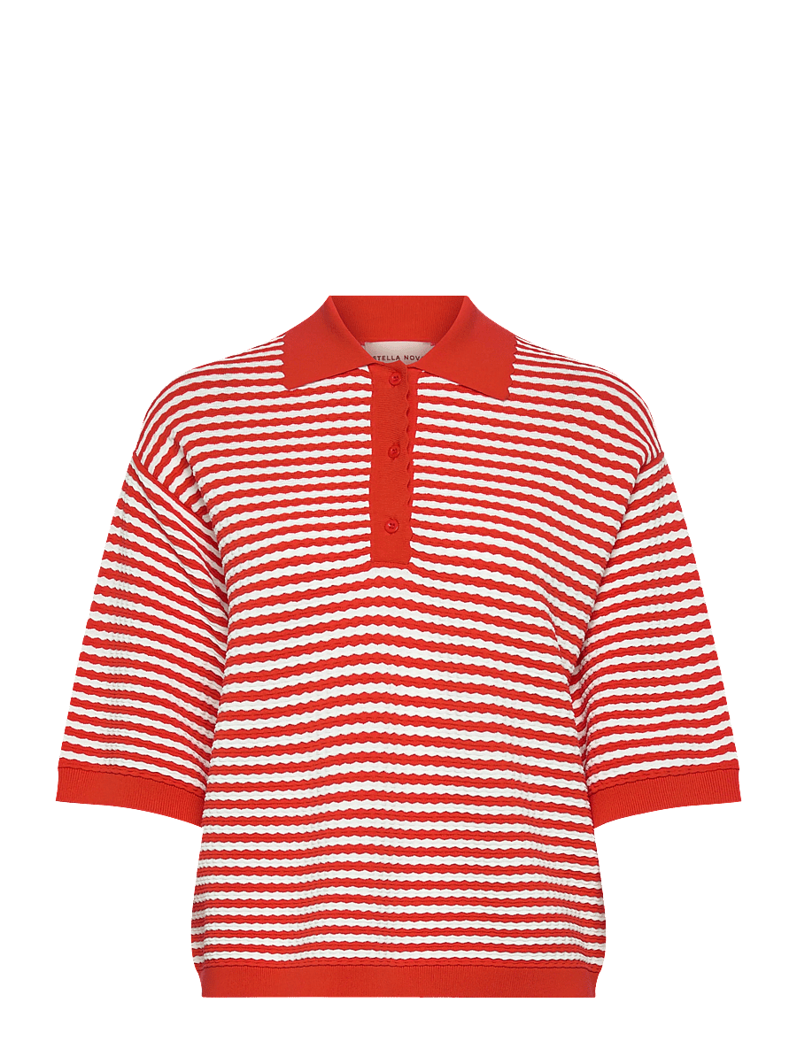 Stella Nova - Polo Knit - poloskjorter - 734 red/ creme stripes - 1