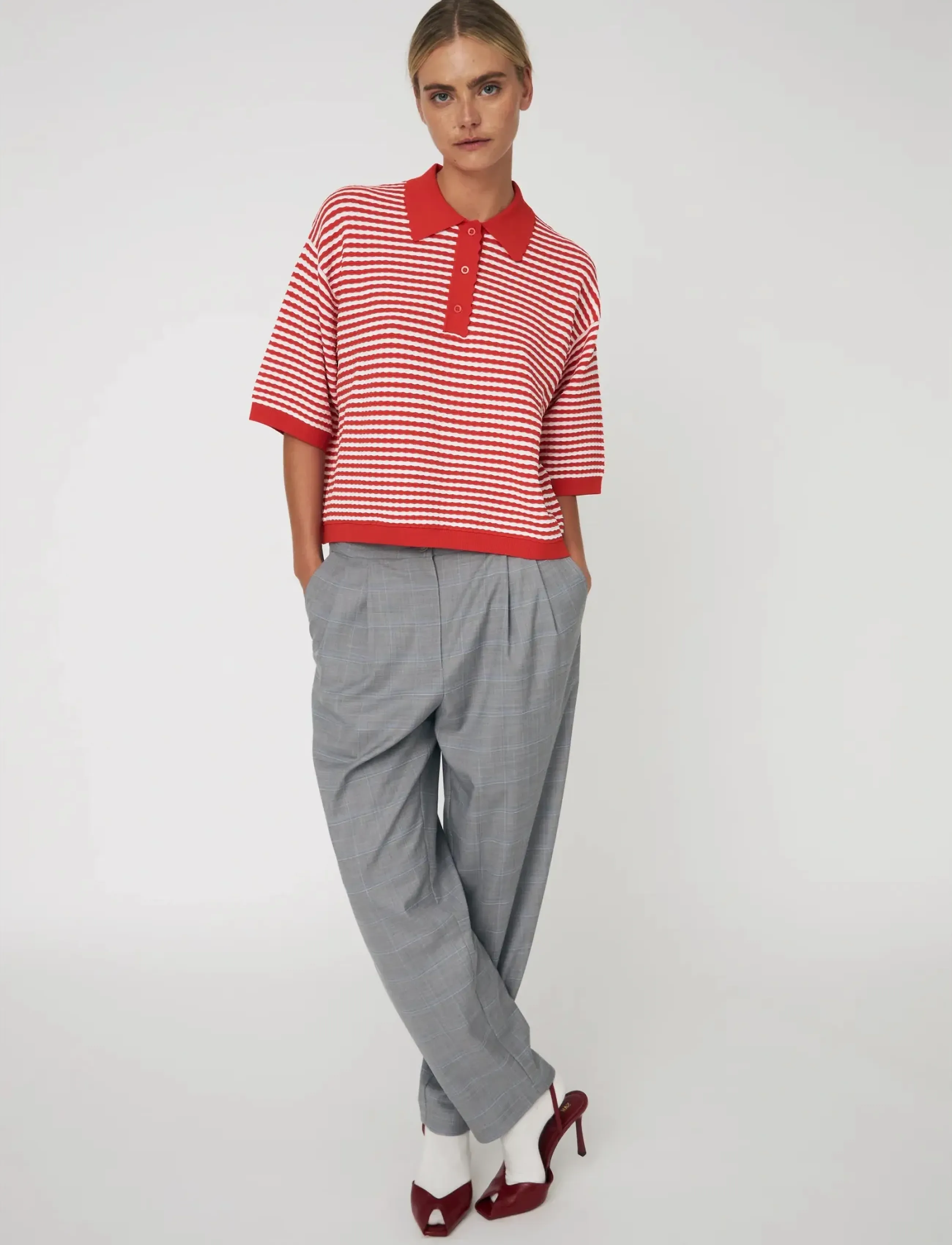 Stella Nova Polo Knit, Kvinder, Strikket Polo, Rød, Str: S