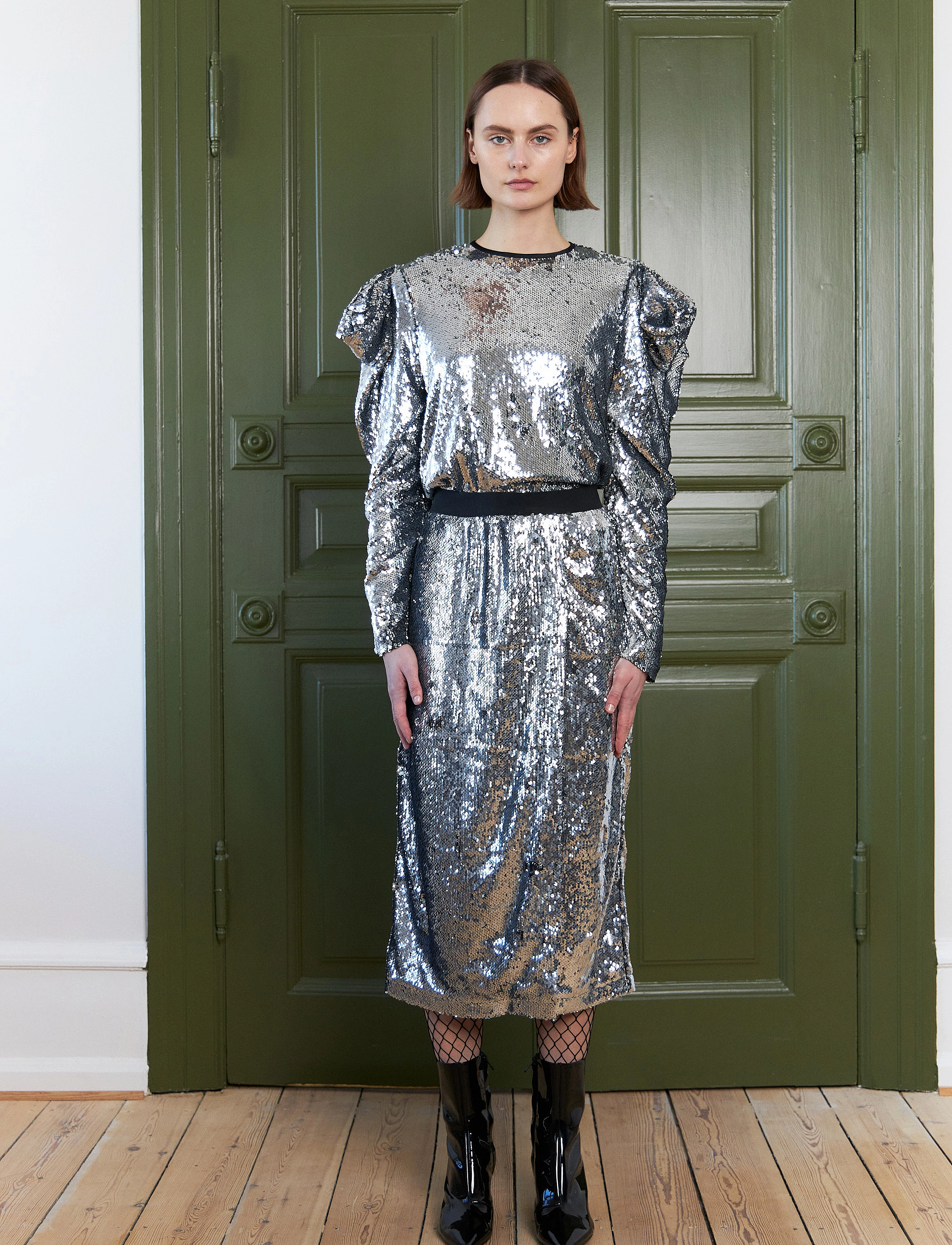 Stella Nova Sequins Midi Skirt, 38, Designer, Silber - Knee-length & Midi, Frauen