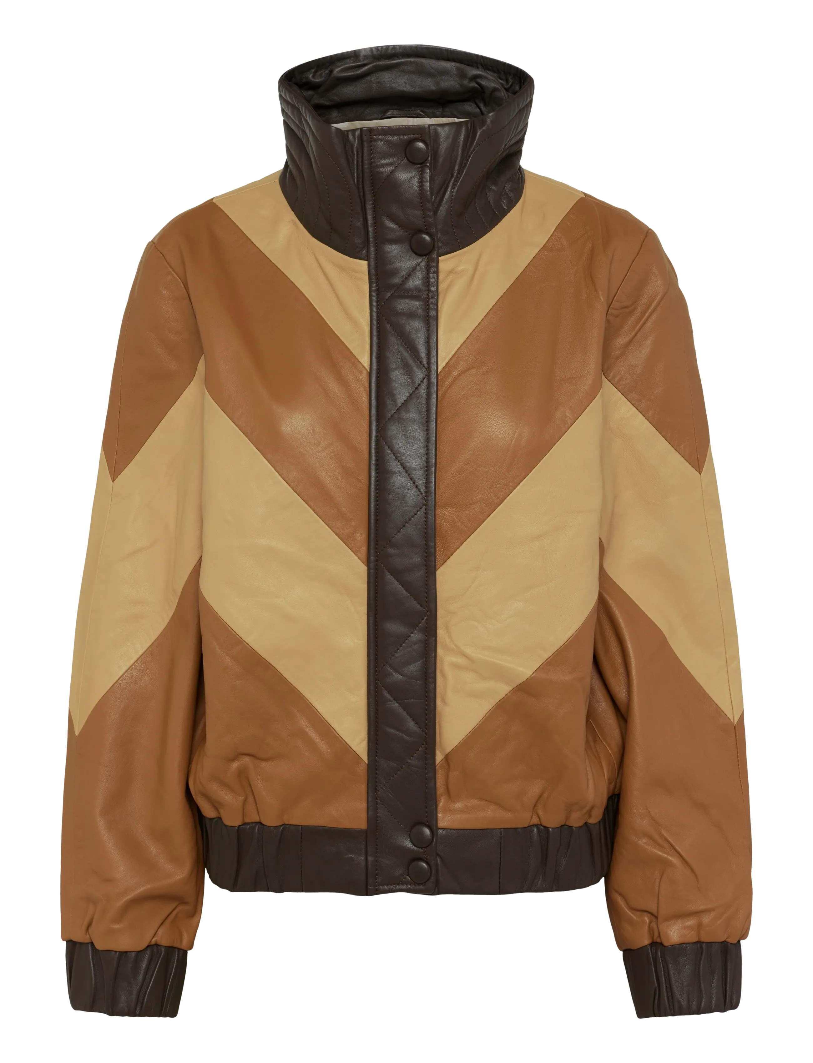 Stella Nova - Patchwork Leather Bomber Jacket - lette jakker - brown mix - 1