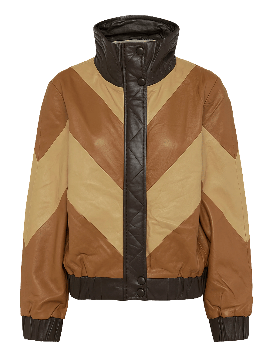 Stella Nova - Patchwork Leather Bomber Jacket - lette jakker - brown mix - 1