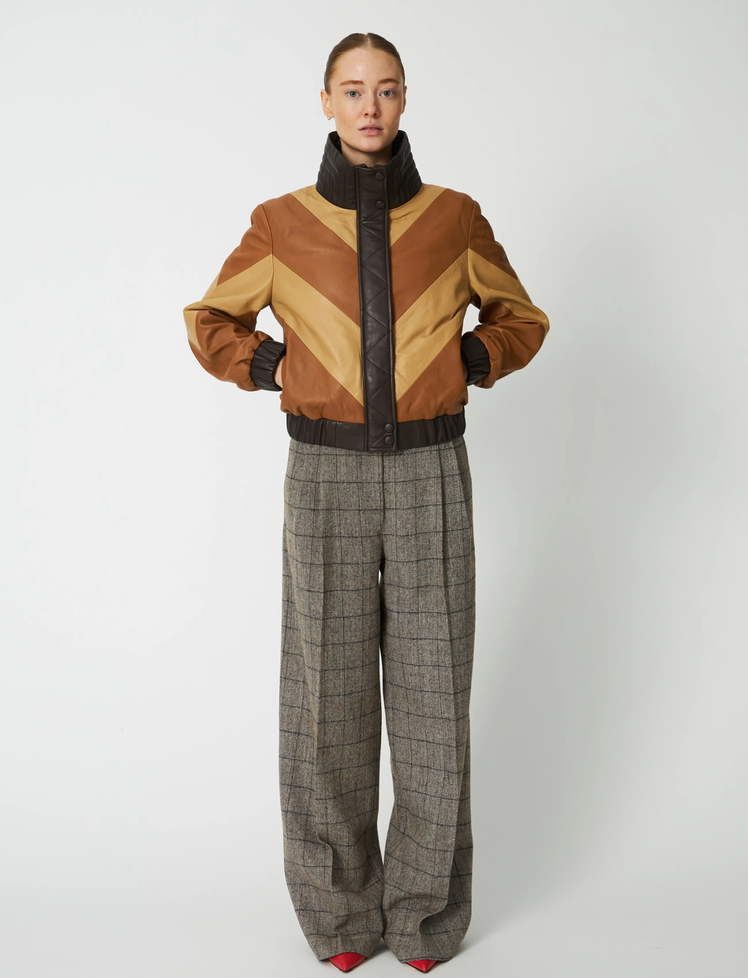 Stella Nova Patchwork Leather Bomber Jacket - Læderjakker - BROWN MIX / brown