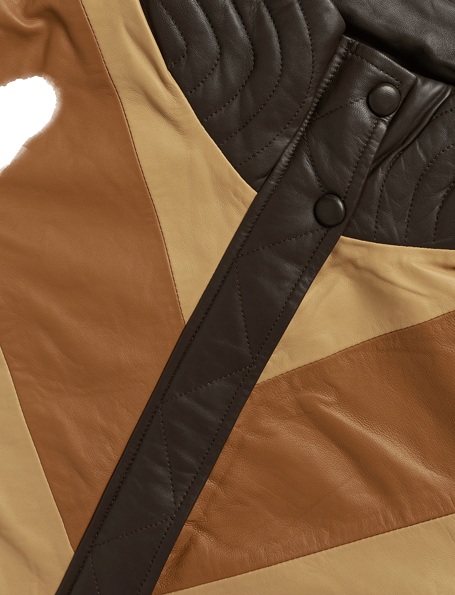 Stella Nova - Patchwork Leather Bomber Jacket - lette jakker - brown mix - 4