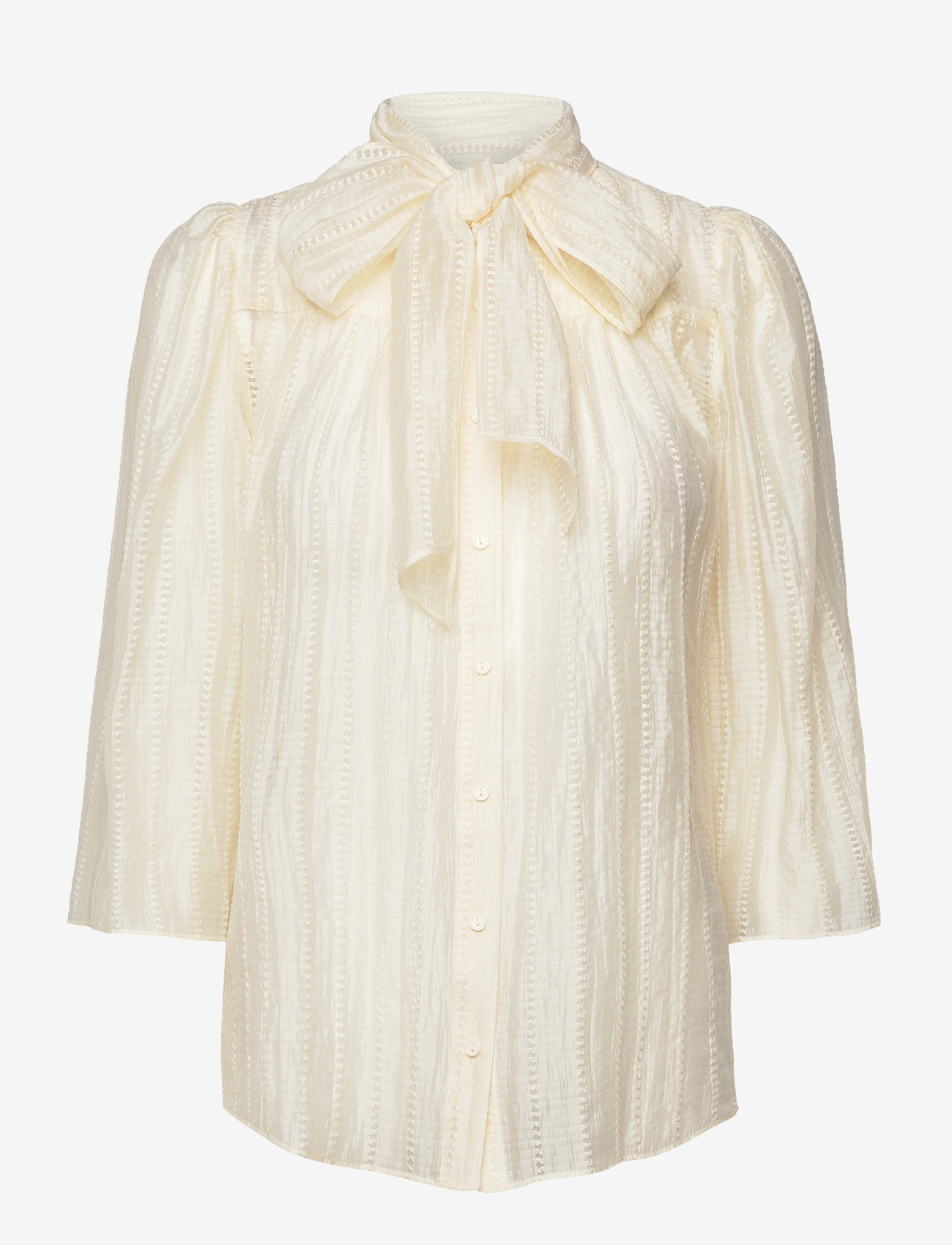 Stella Nova - Pointelle High-Neck Bow Blouse - långärmade blusar - vanilla - 1