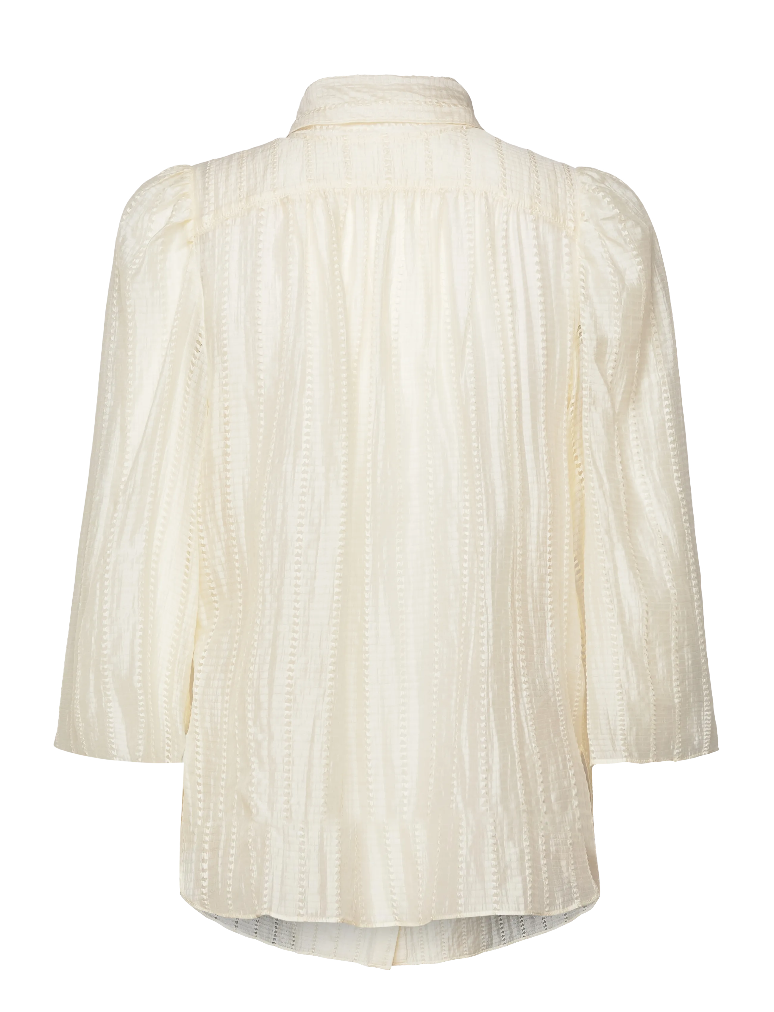 Stella Nova - Pointelle High-Neck Bow Blouse - long sleeved blouses - vanilla - 2