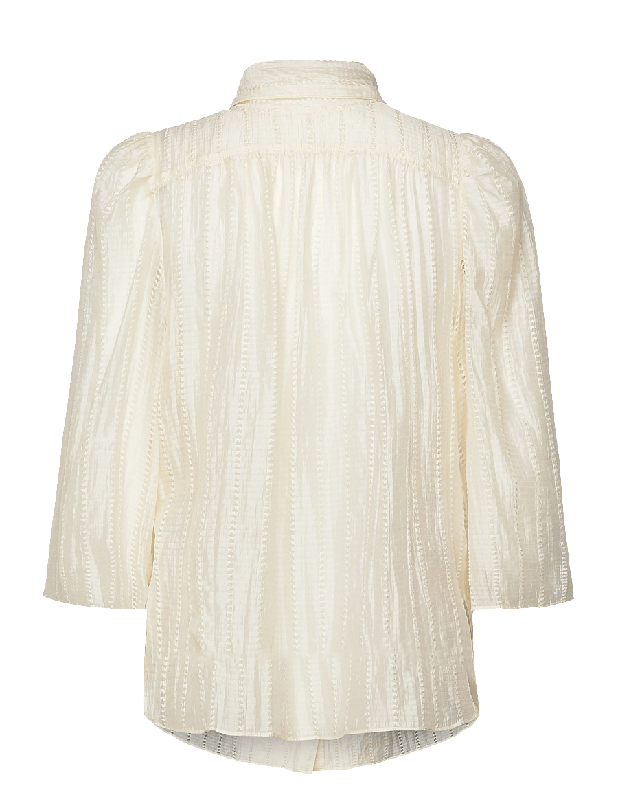 Stella Nova - Pointelle High-Neck Bow Blouse - long sleeved blouses - vanilla - 2
