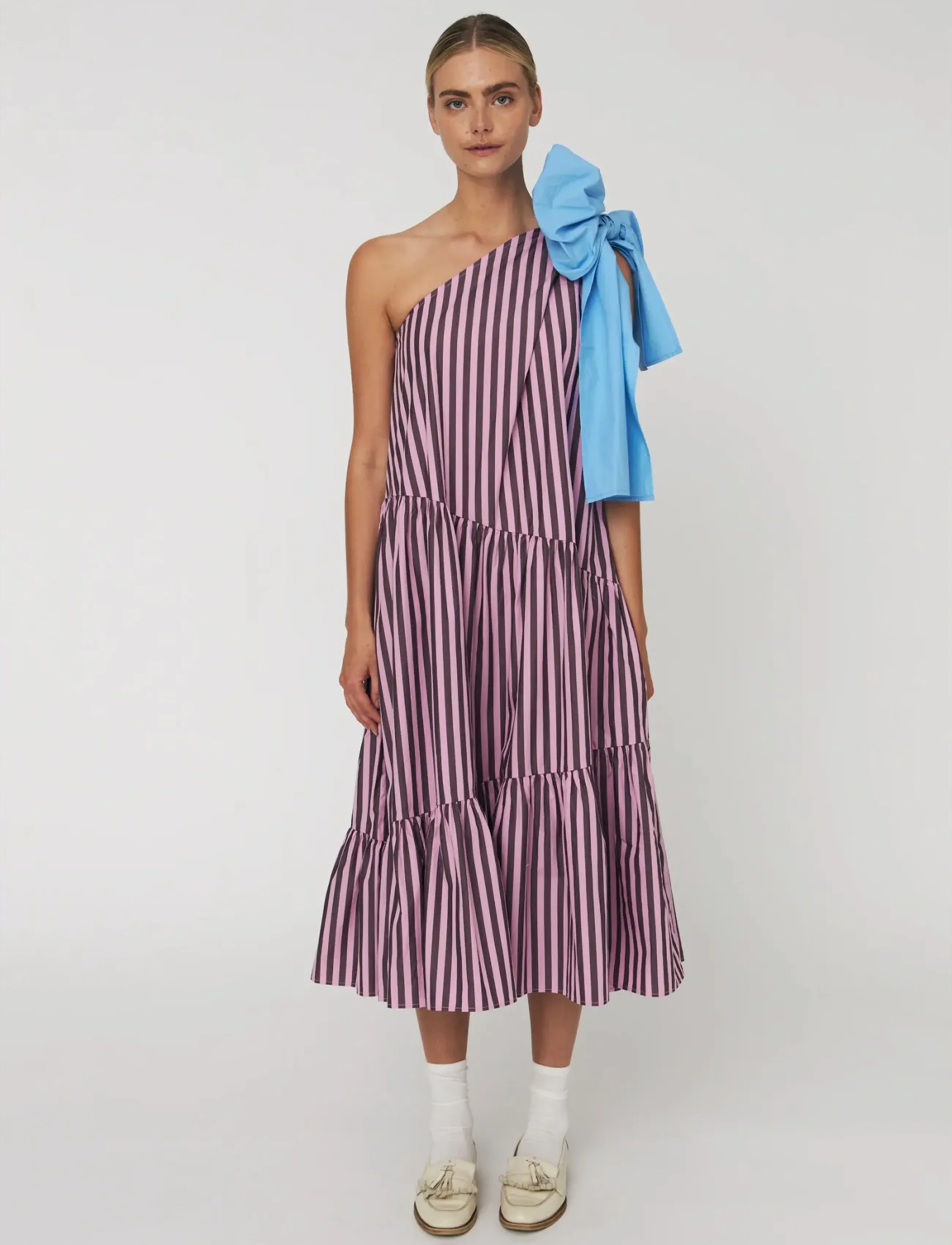 Stella Nova Striped Bow Maxi Dress - Sukienki - 559 PURPLE / pink/rose