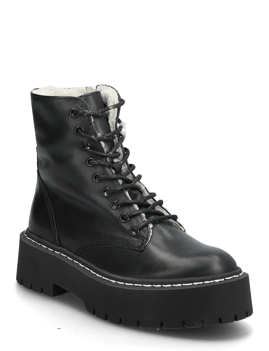 Steve Madden - Skylar-Fl - flatbotna ökklastígvél - black leather - 0
